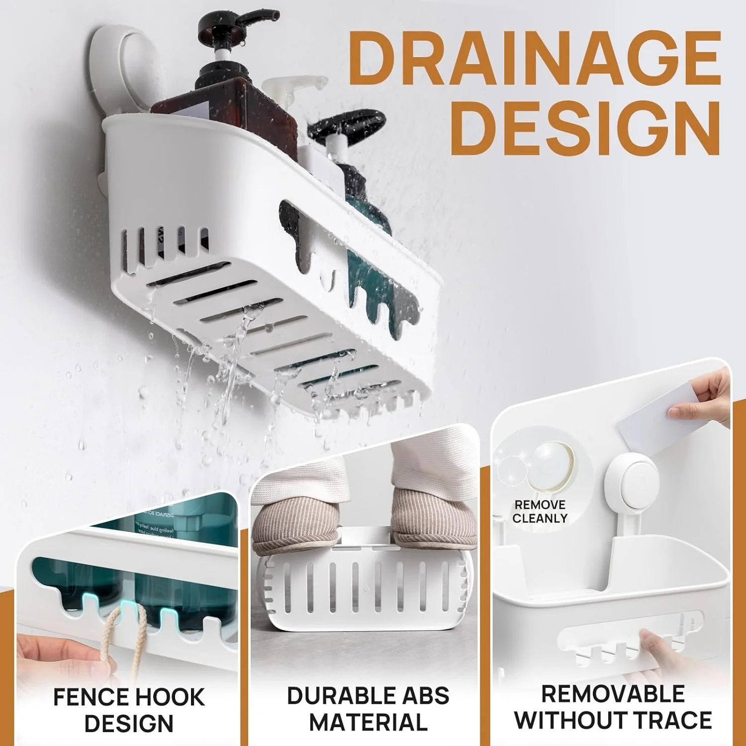 LEVERLOC Shower Caddy Suction Cup, Shower Organizer Removable Bathroom Shelf, Storage Suction Powerful Max Hold 22lbs Bathroom Caddy Waterproof Holder - Image 6