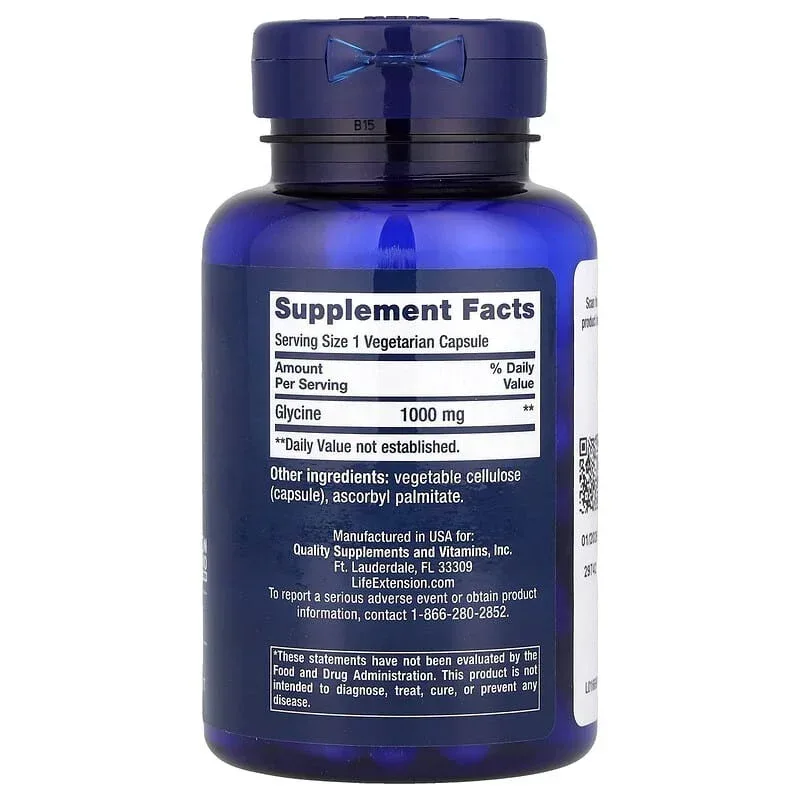 Life Extension, Glycine, 1,000 mg, 100 Vegetarian Capsules - Image 2