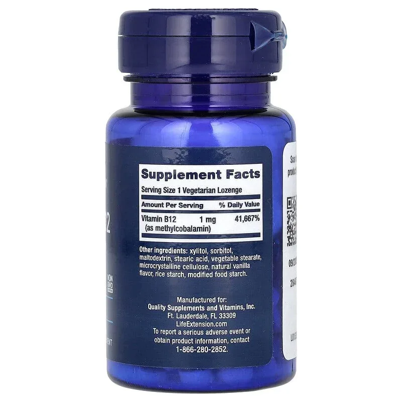 Life Extension, Vitamin B12 Methylcobalamin, Vegetarian Lozenges - Image 2