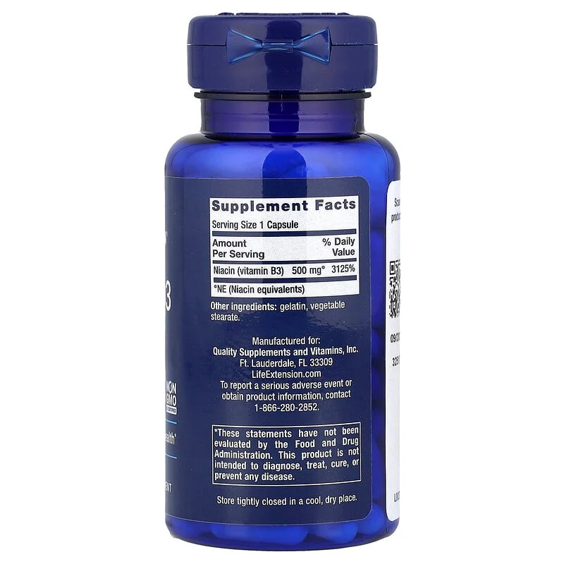 Life Extension, Vitamin B3 Niacin, 500 mg, 100 Capsules - Image 2