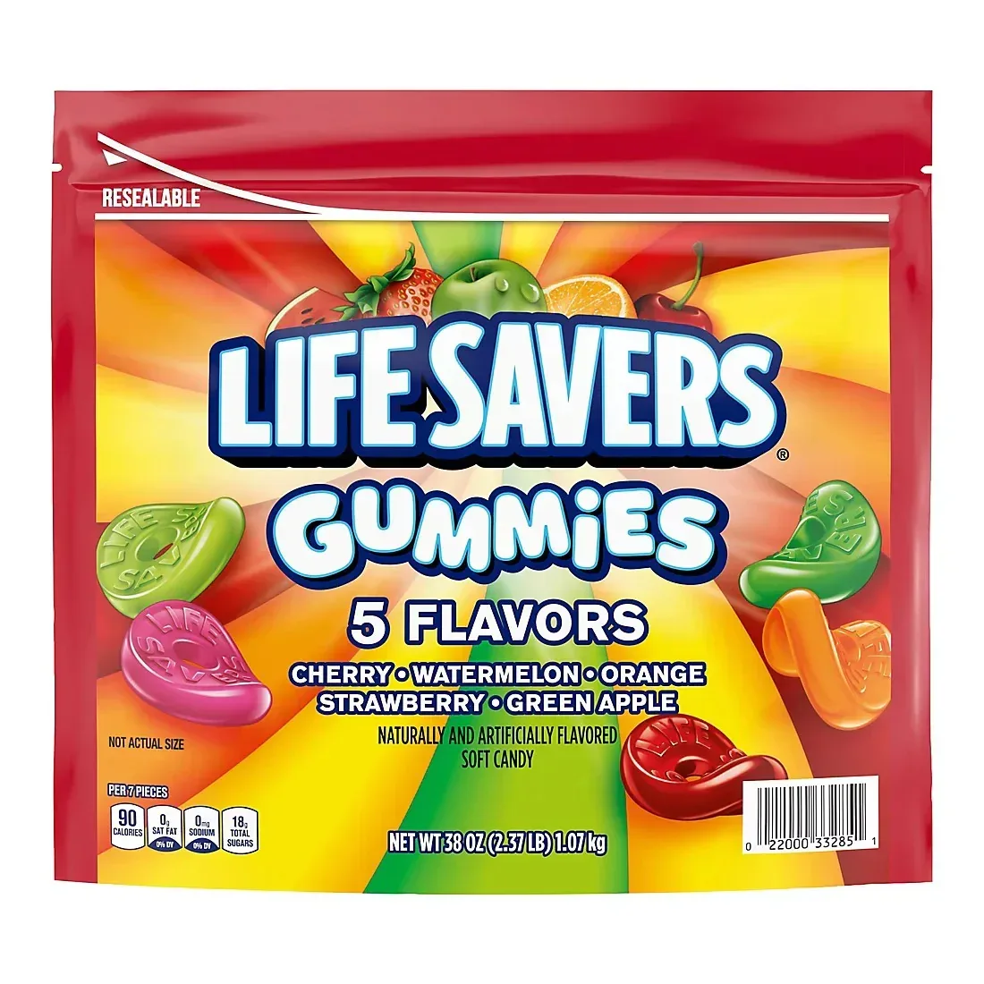 Life Savers Gummies 5 Flavors Resealable Gummy Candy, Bag, 38 oz.