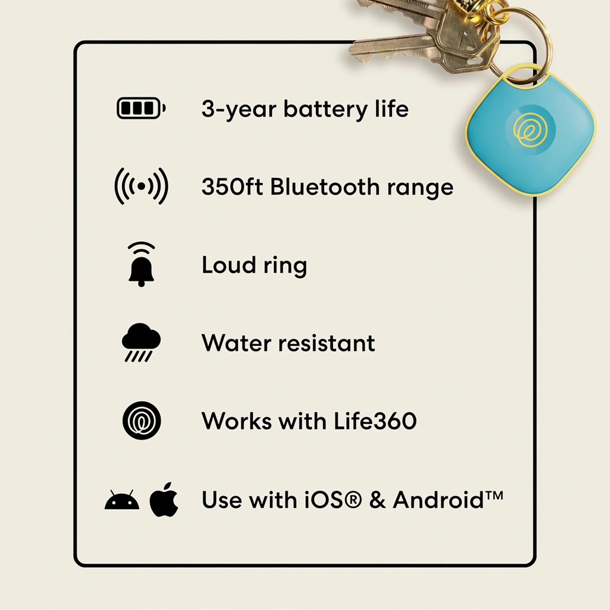 Life360 Tile (2024) Bluetooth Tracker, Keys Finder and Item Locator for Keys, Bags and More. Phone Finder. Both iOS and Android Compatible. 1-Pack (Aqua Lemon) - Image 3
