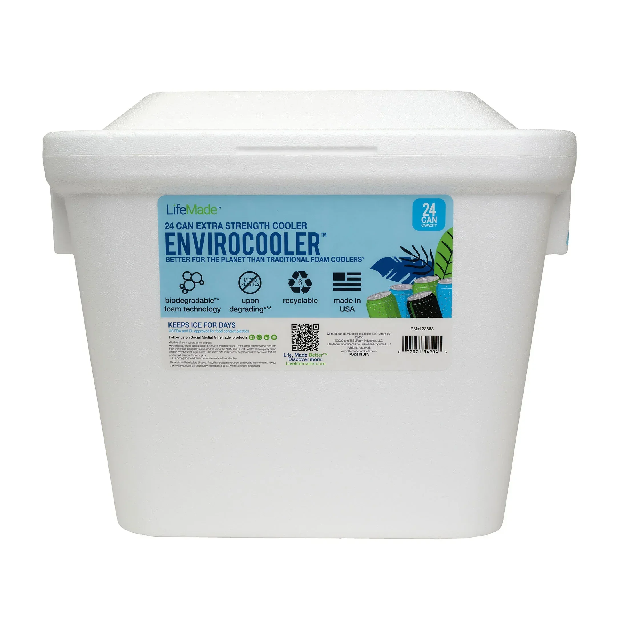 Lifoam 28Qt Envirocooler 24 Can Capacity Foam Cooler, White, 1 Count and FreezPak Small Ice Pack, 1 Count - Image 2