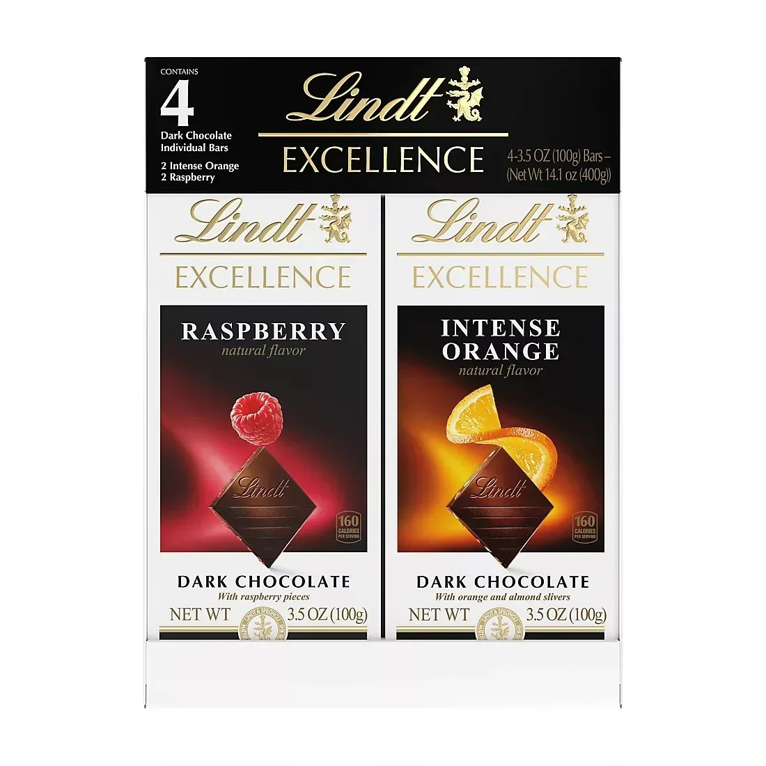 Lindt Excellence Bar Variety Pack, Raspberry Chocolate & Intense Orange, 4 pk./3.5 oz.