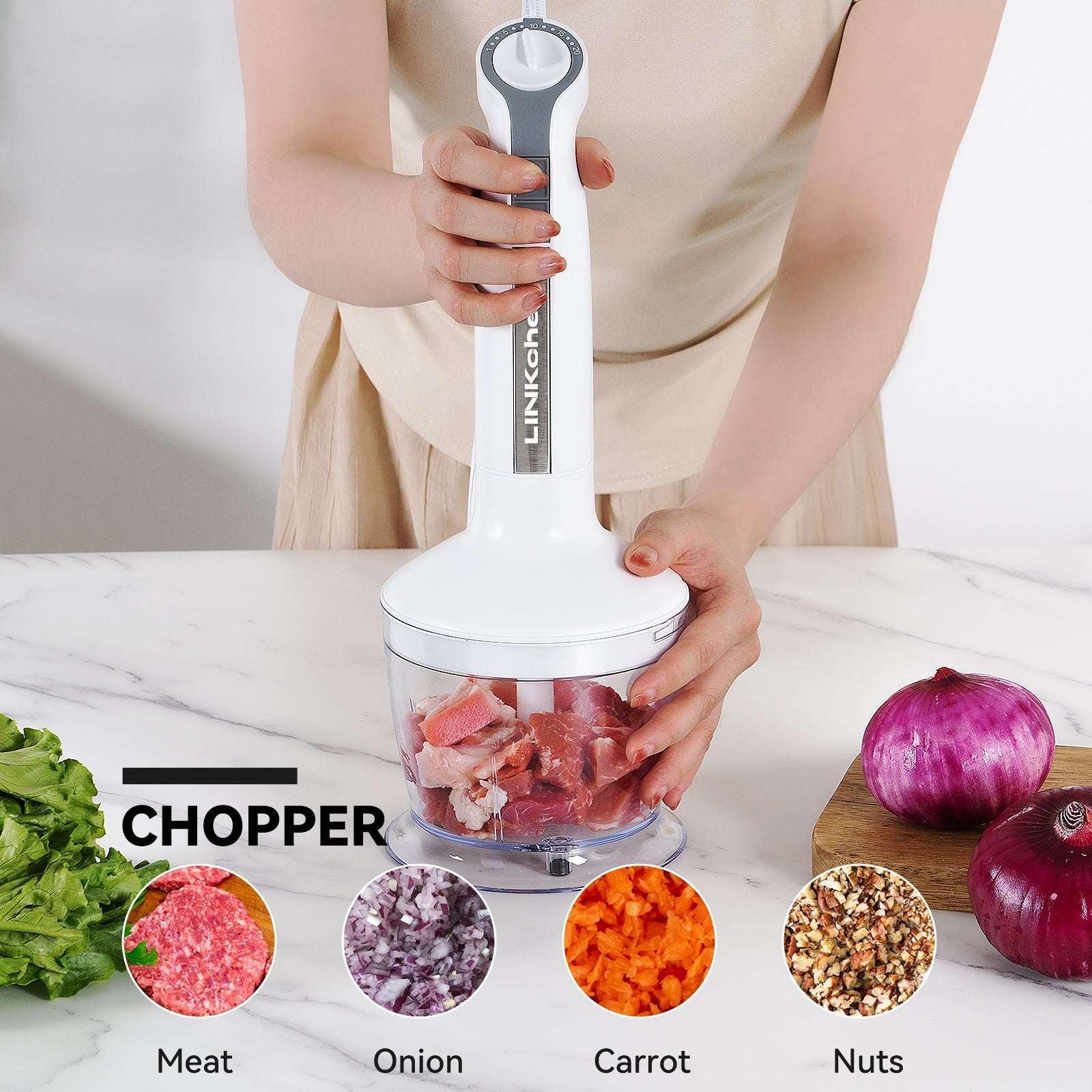LINKChef Immersion Blender, 20-Speed 1000W 5-in-1 Immersion Hand Blender, Stick Blender with Turbo Mode, Baby Food Processor with Chopper, Blender for Kitchen with 600ml Beaker (White) - Image 5