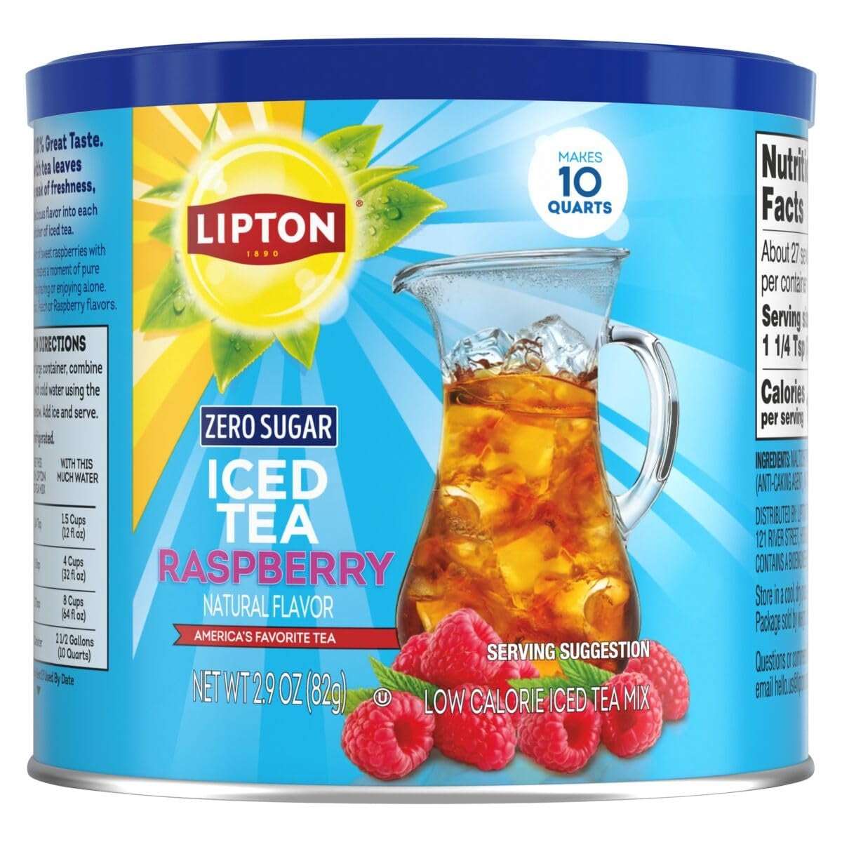 Lipton Zero Sugar Iced Tea Mix, Raspberry Flavor Black Iced Tea, Makes 10 Quarts (select size)