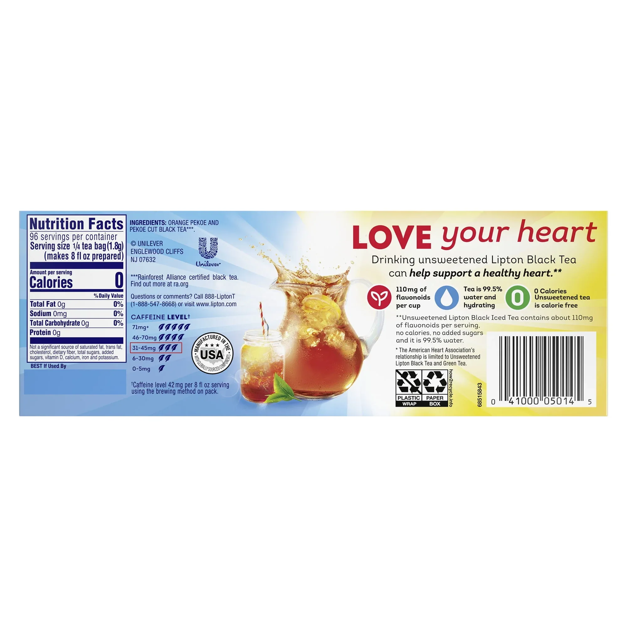 Lipton Family Sized Iced Unsweetened Black Tea, Caffeinated, Tea Bags 24 Count Box - Image 4