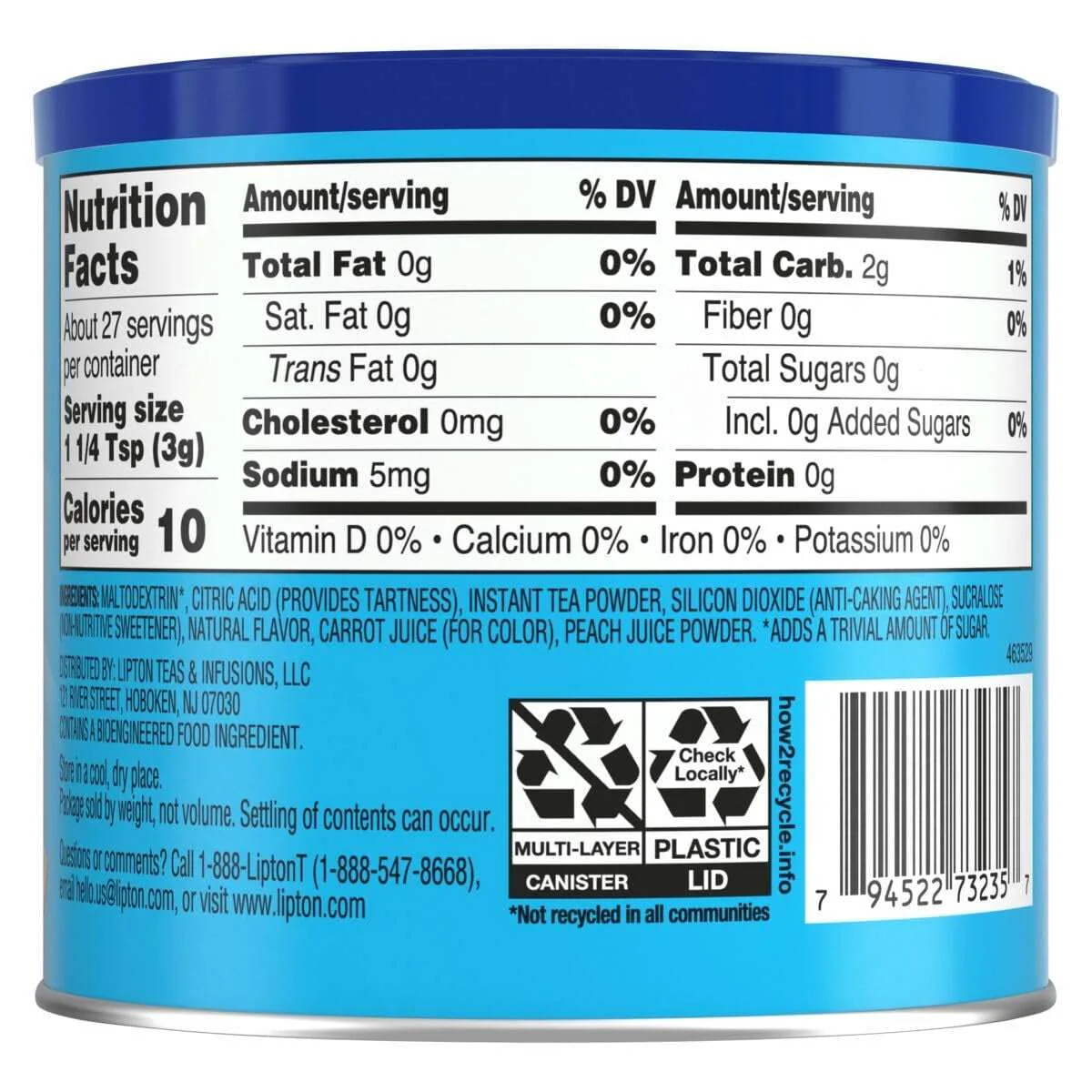 Lipton Zero Sugar Iced Tea Mix, Peach Flavor Black Iced Tea, Makes 10 Quarts - Image 2