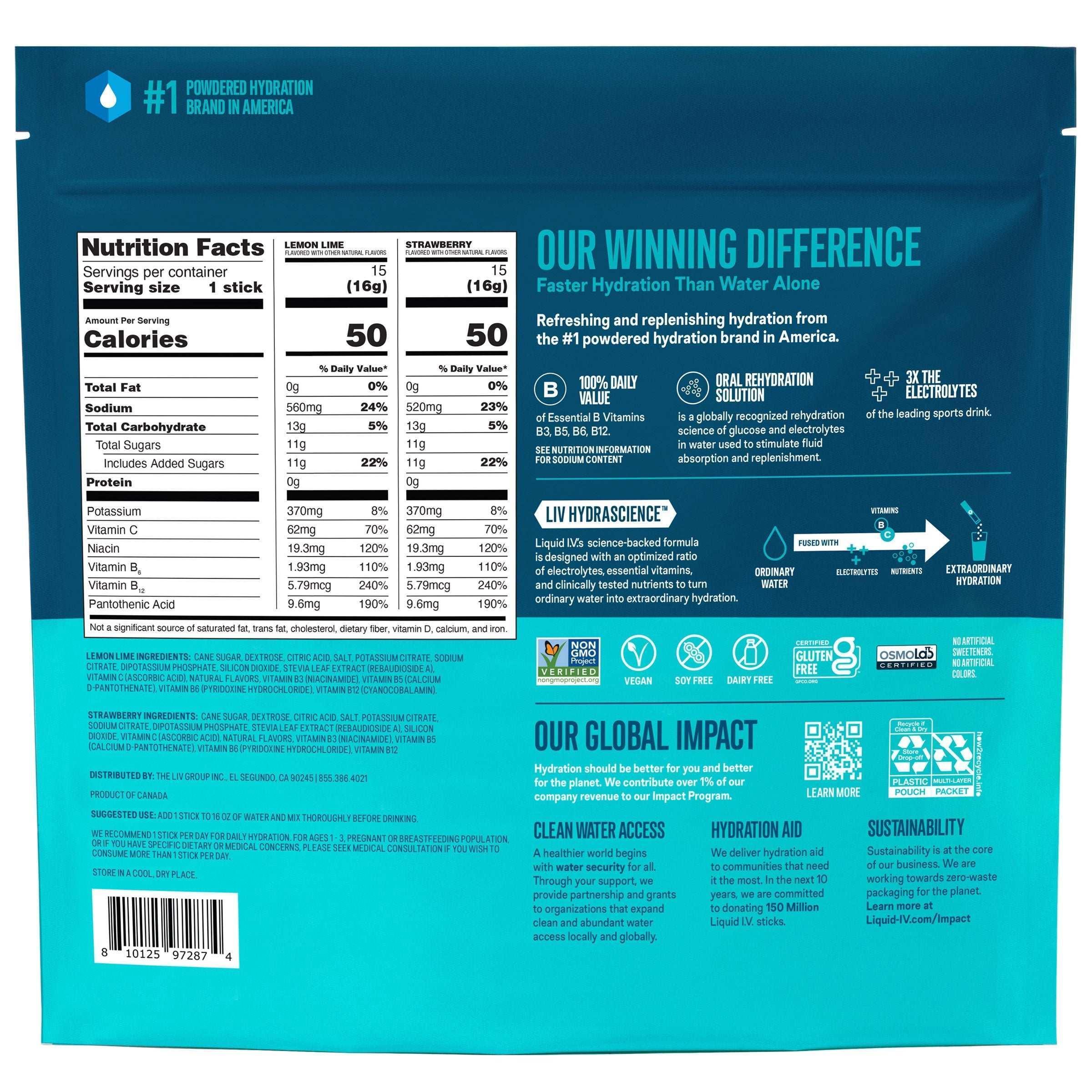 Liquid I.V. Hydration Multiplier 30 Individual Serving Stick Packs in Resealable Pouch, Variety Pack - Image 3