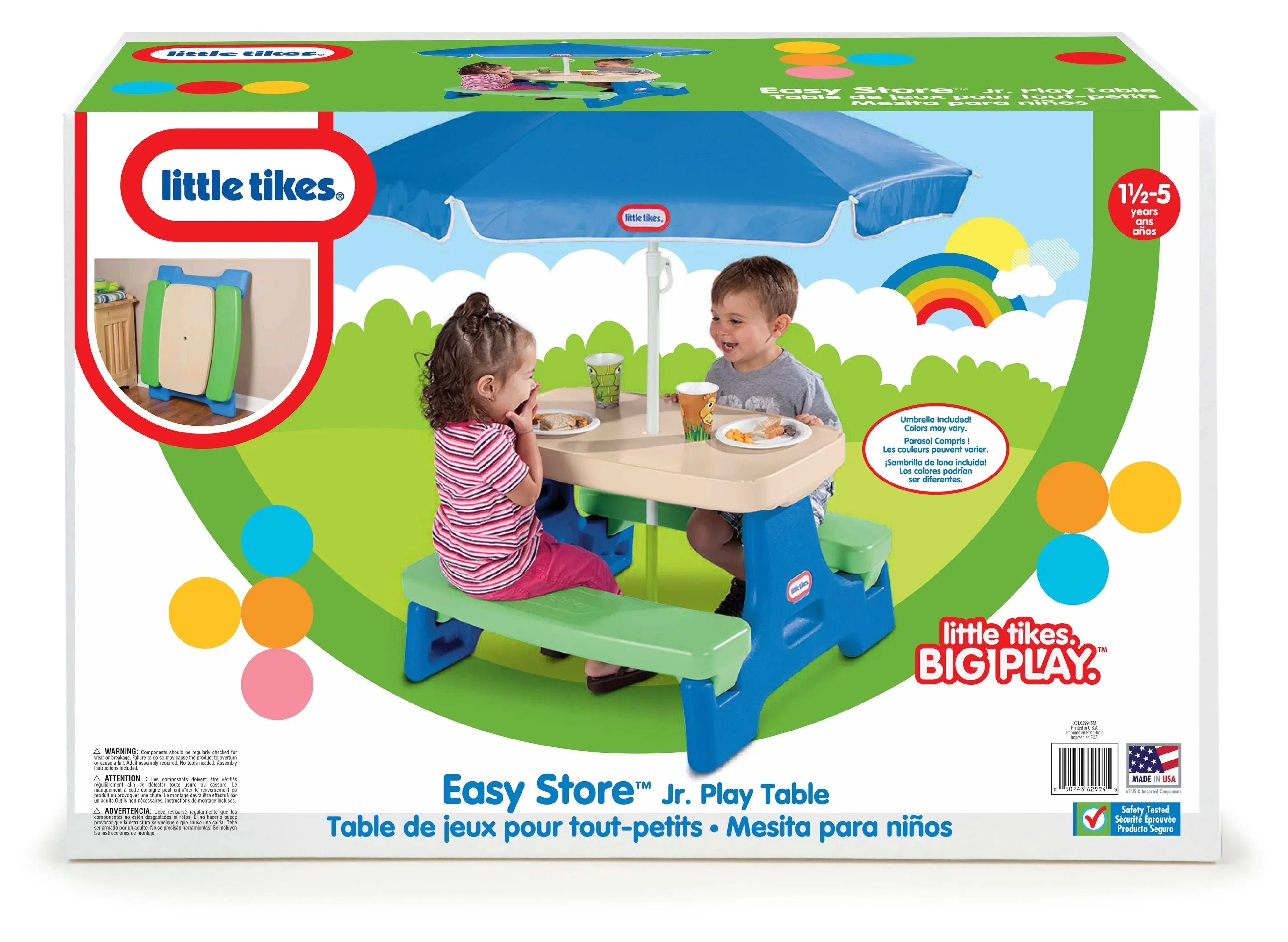 Little Tikes Outdoor Portable Kids Picnic Table with Umbrella, Blue Green, Ages 2+ - Image 6
