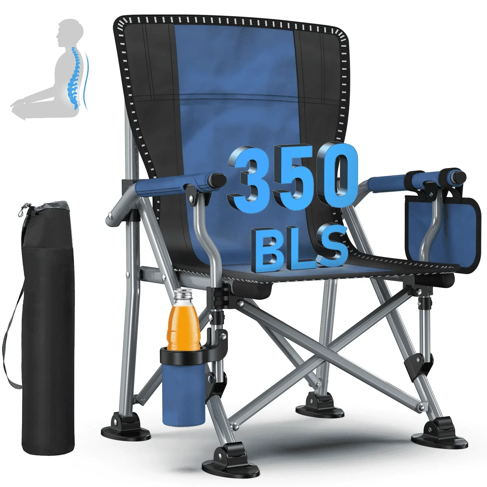 LNOW Folding Camping Chair with Cup Holder & Side Pocket Lightweight Portable Chairs for Beach, Sports, Fishing, ‌‌Black - Image 13