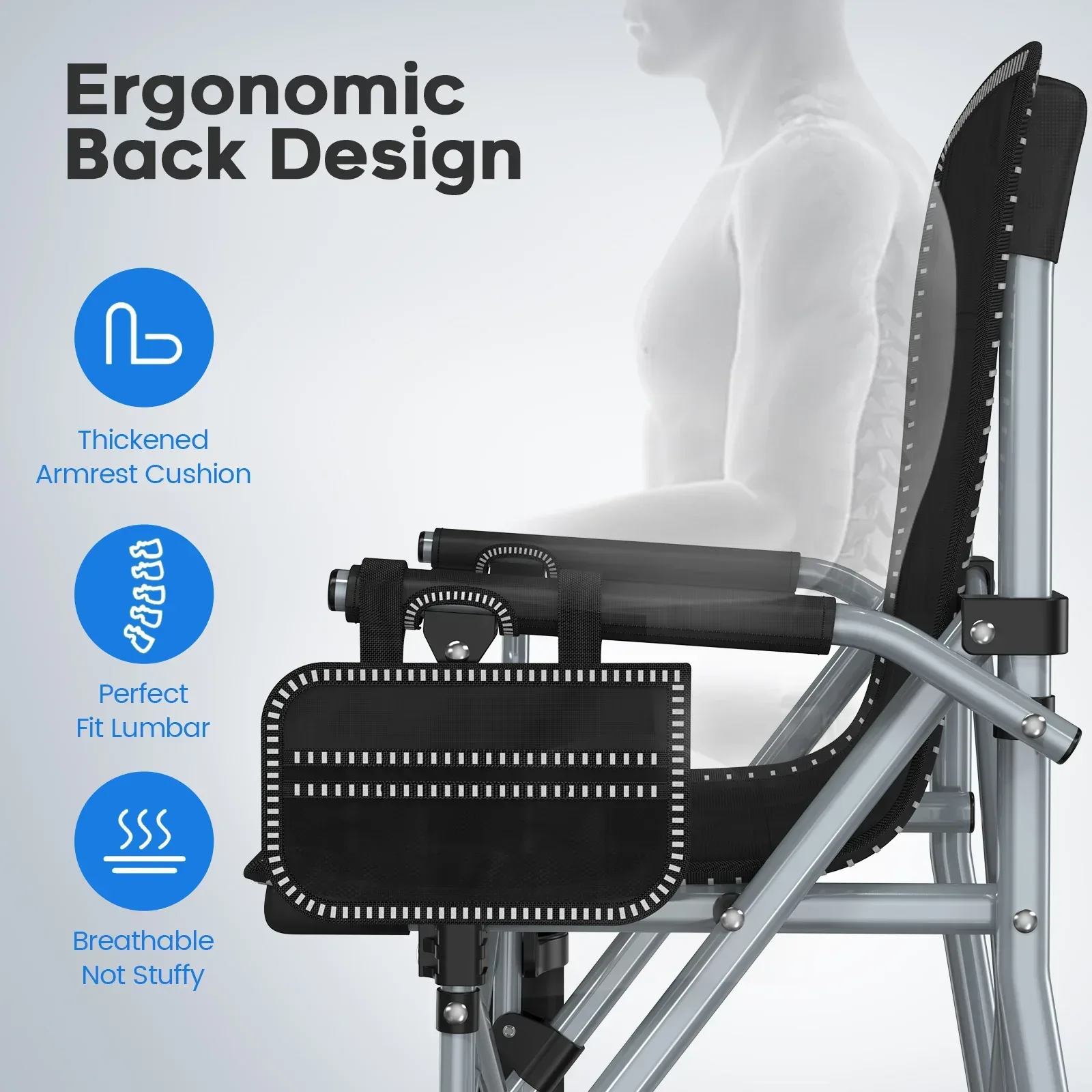 LNOW Folding Camping Chair with Cup Holder & Side Pocket Lightweight Portable Chairs for Beach, Sports, Fishing, ‌‌Black - Image 2