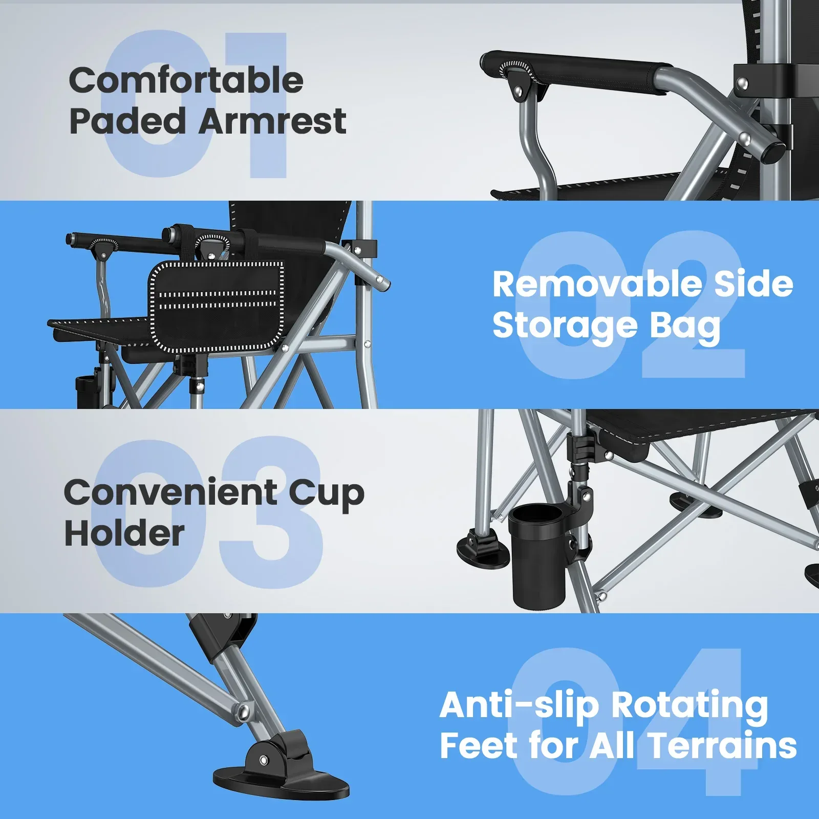 LNOW Folding Camping Chair with Cup Holder & Side Pocket Lightweight Portable Chairs for Beach, Sports, Fishing, ‌‌Black - Image 4