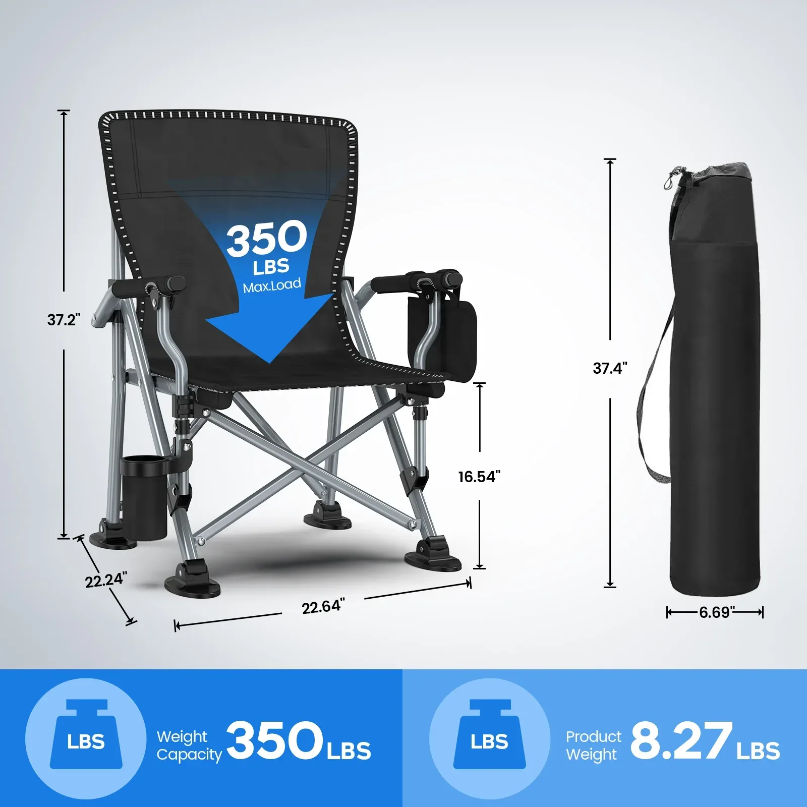 LNOW Folding Camping Chair with Cup Holder & Side Pocket Lightweight Portable Chairs for Beach, Sports, Fishing, ‌‌Black - Image 7