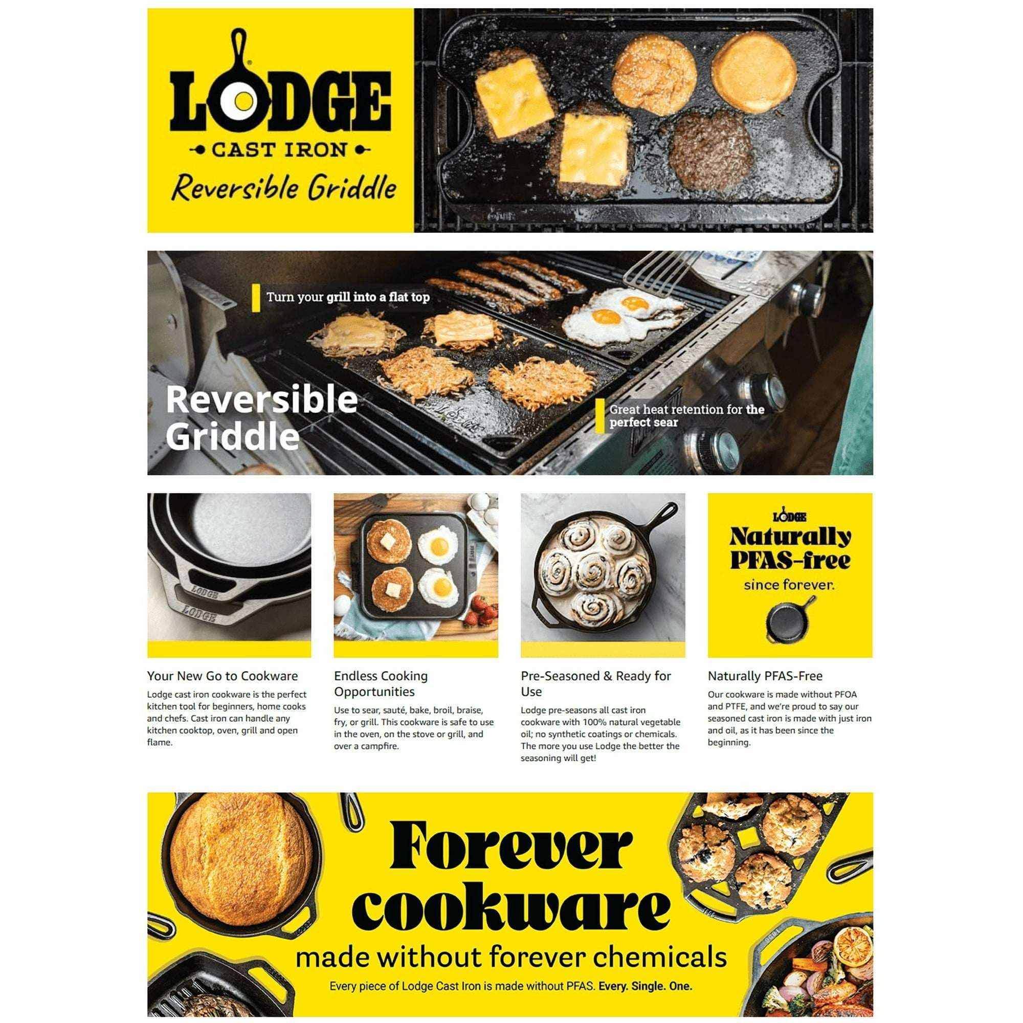 Lodge Cast Iron Seasoned Pro Grid Reversible Grill/Griddle - Image 5