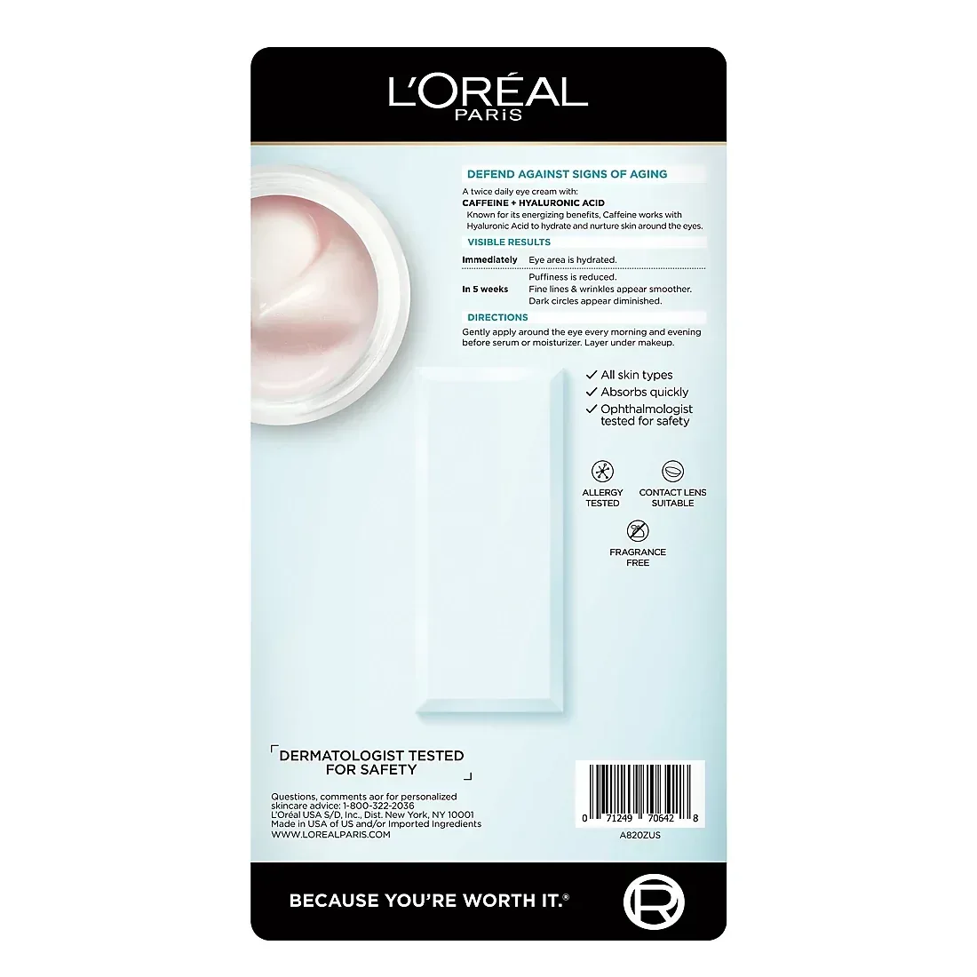 L'Oreal Paris Dermo-Expertise Eye Defense Under Eye Cream for Dark Circles, 2 pk./0.5 oz. - Image 2