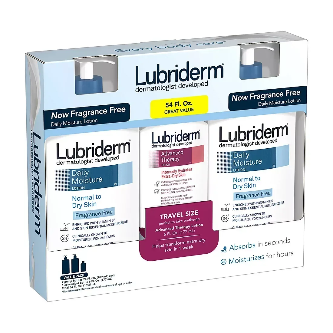 Lubriderm Daily Moisture Unscented & Advanced Therapy Lotion, 3 pk. - Image 3