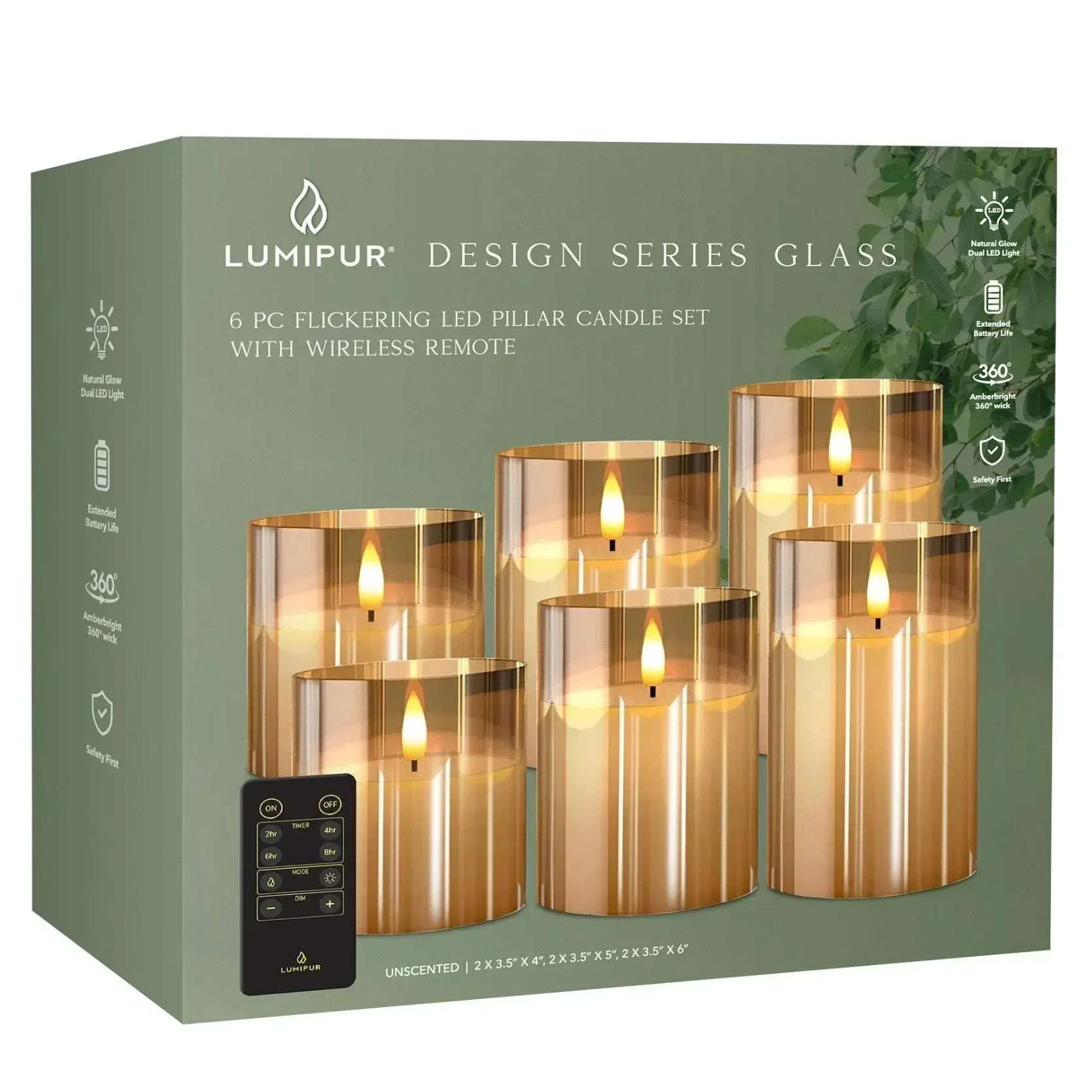 LumiPur 6-piece Flameless LED Candles Design Series Glass with Remote - Image 6