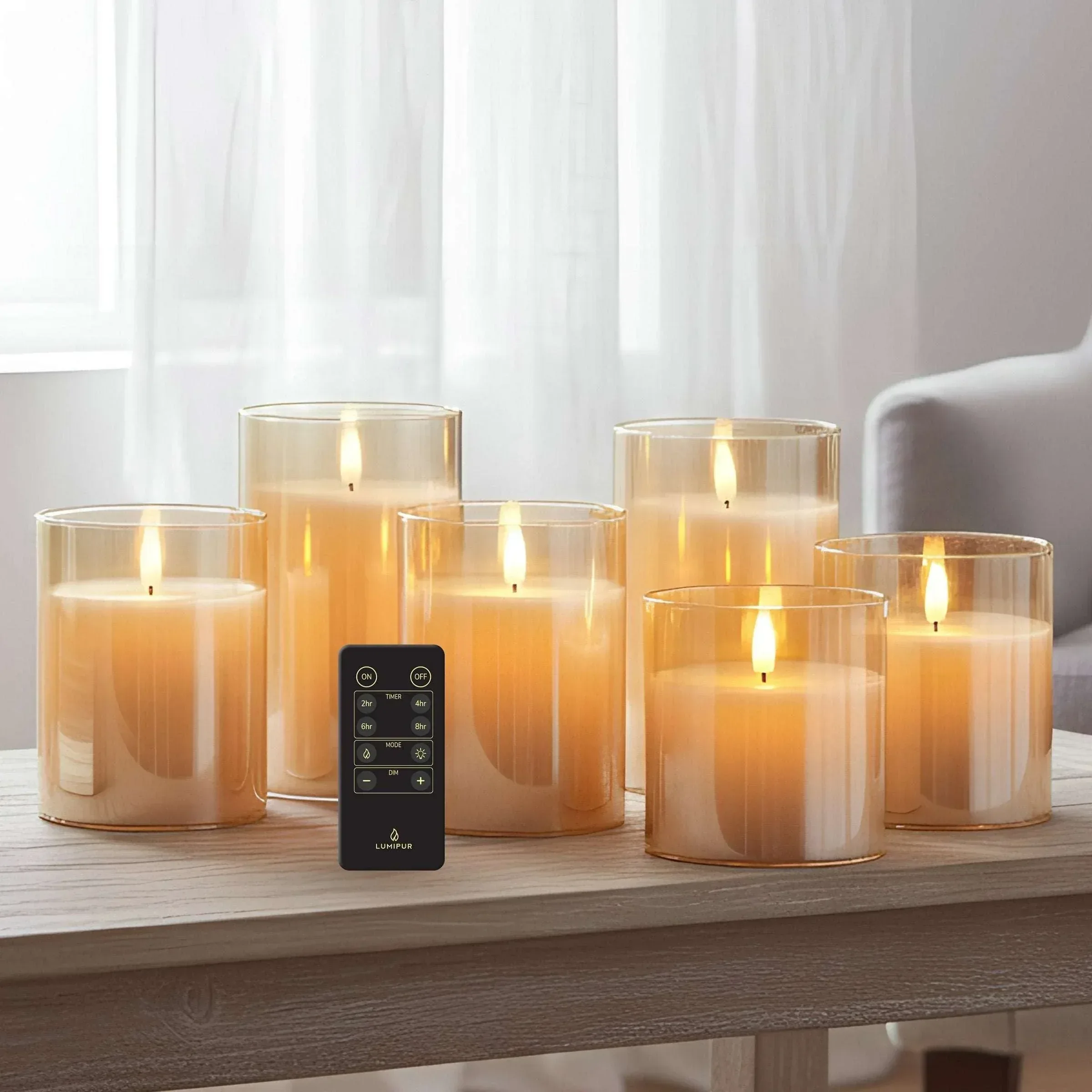 LumiPur 6-piece Flameless LED Candles Design Series Glass with Remote - Image 9