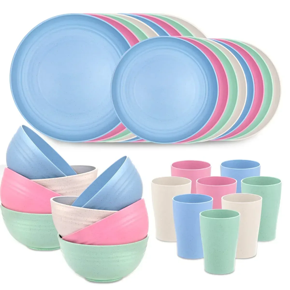 LVL Wheat Straw Dinnerware, Microwave Dishwasher Safe, Unbreakable Light Weight Plates Service For 8, Reusable Tableware Set, Multicolor Set 16pcs Plates, 8pcs Bowls, 8pcs Cups- Black - Image 10