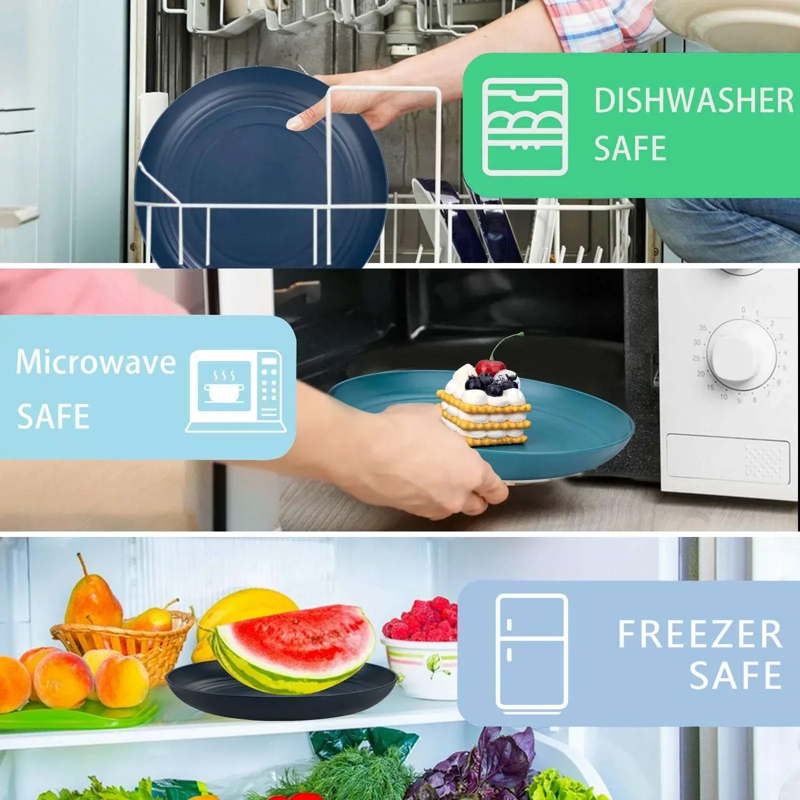 LVL Wheat Straw Dinnerware, Microwave Dishwasher Safe, Unbreakable Light Weight Plates Service For 8, Reusable Tableware Set, Multicolor Set 16pcs Plates, 8pcs Bowls, 8pcs Cups- Black - Image 5