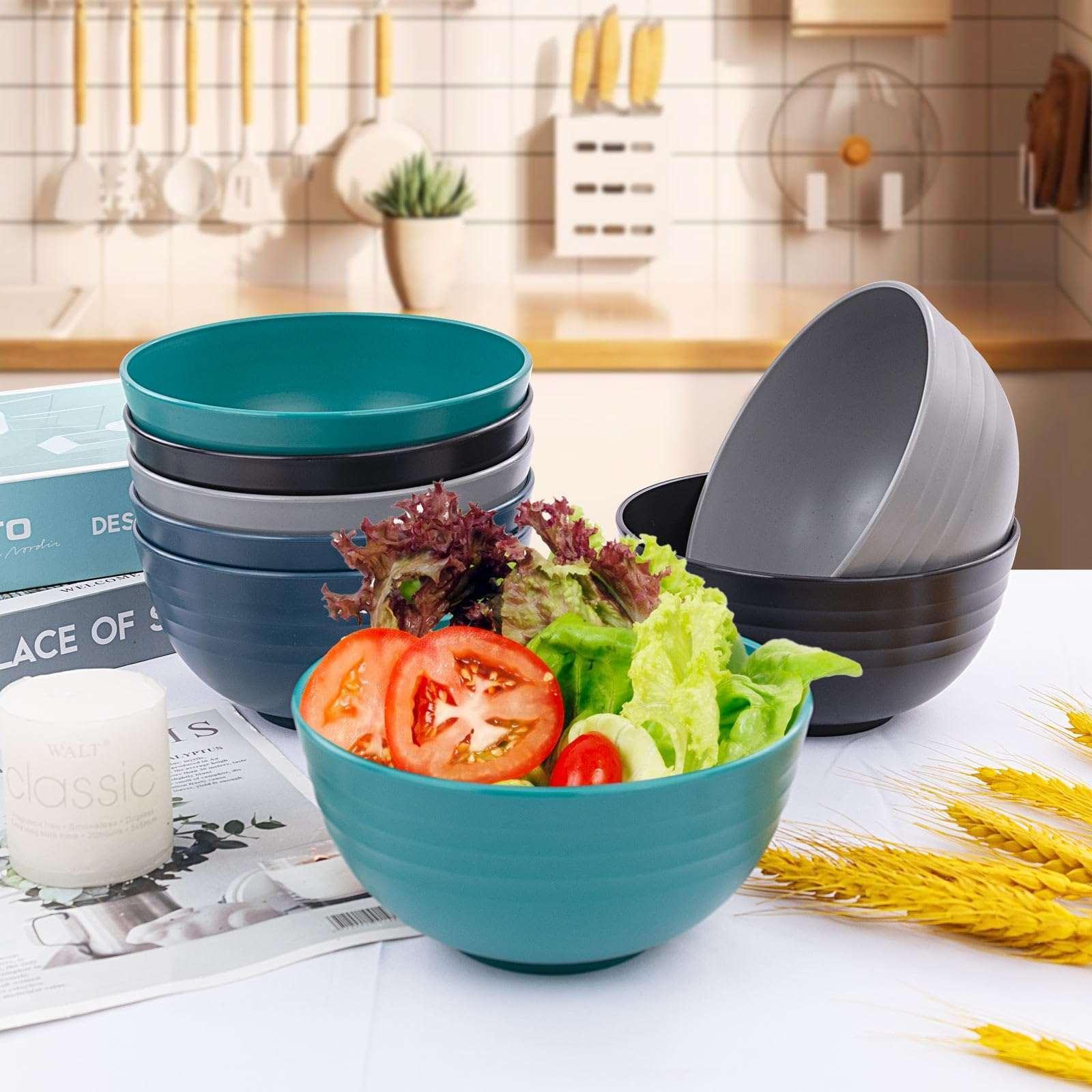 LVL Wheat Straw Dinnerware, Microwave Dishwasher Safe, Unbreakable Light Weight Plates Service For 8, Reusable Tableware Set, Multicolor Set 16pcs Plates, 8pcs Bowls, 8pcs Cups- Black - Image 6