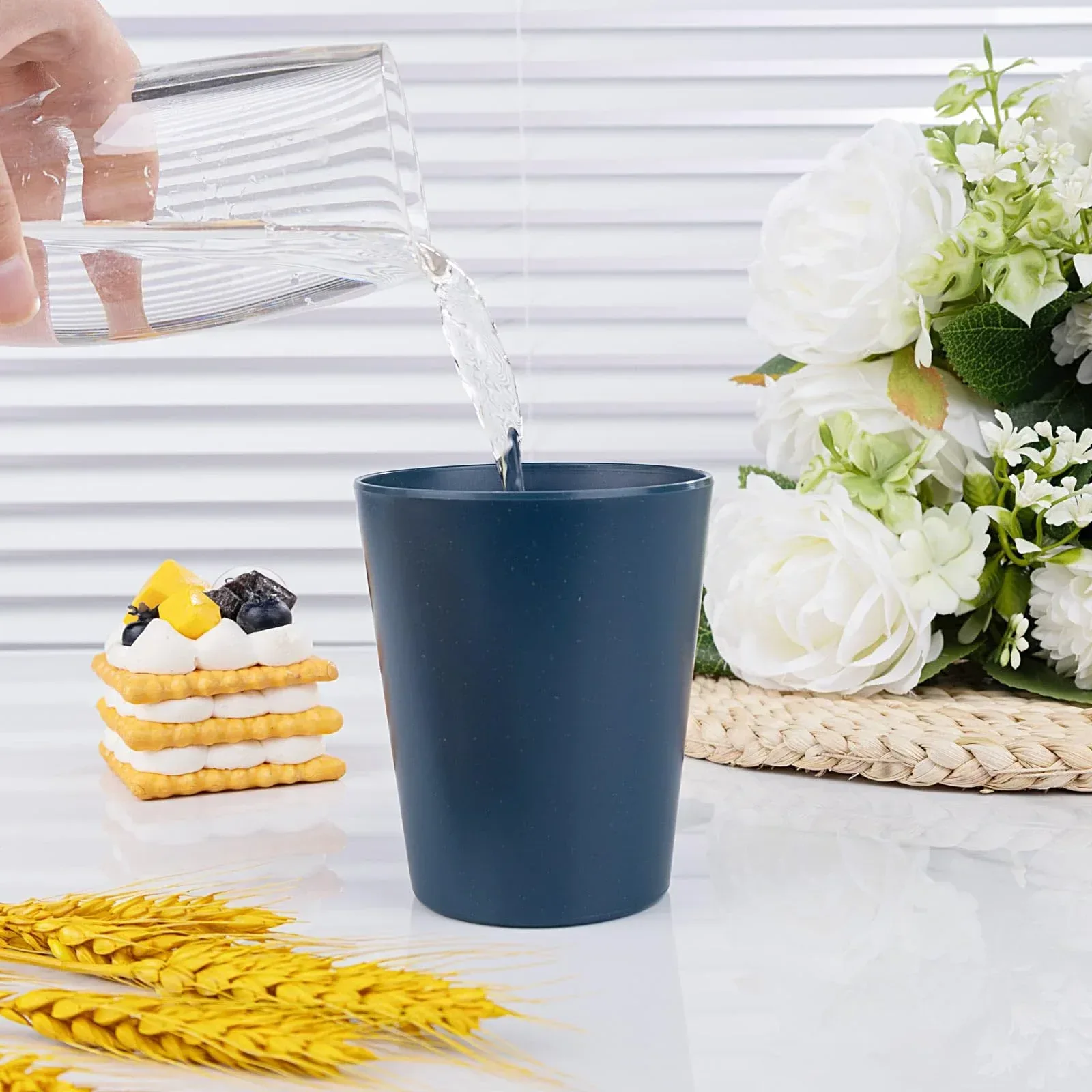 LVL Wheat Straw Dinnerware, Microwave Dishwasher Safe, Unbreakable Light Weight Plates Service For 8, Reusable Tableware Set, Multicolor Set 16pcs Plates, 8pcs Bowls, 8pcs Cups- Black - Image 9