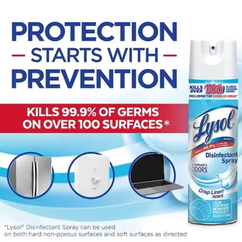 Lysol Disinfectant Spray, Crisp Linen (19 Oz., 3 Pk.) - Image 6