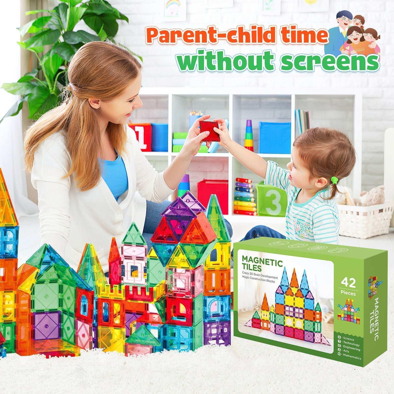 Magnetic Tiles for Kids,Educational Magnetic Building Blocks for Boys Girls, STEM Preschool Kidergarten Learning Toys - Image 2