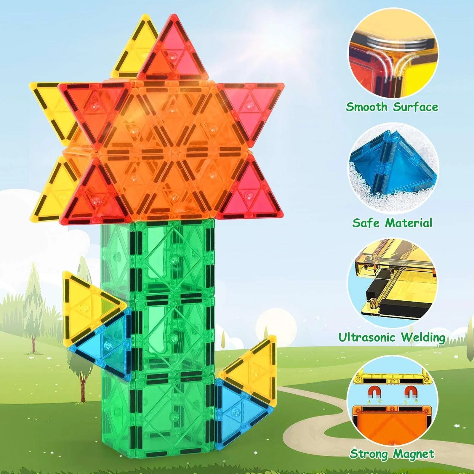 Magnetic Tiles for Kids,Educational Magnetic Building Blocks for Boys Girls, STEM Preschool Kidergarten Learning Toys - Image 6