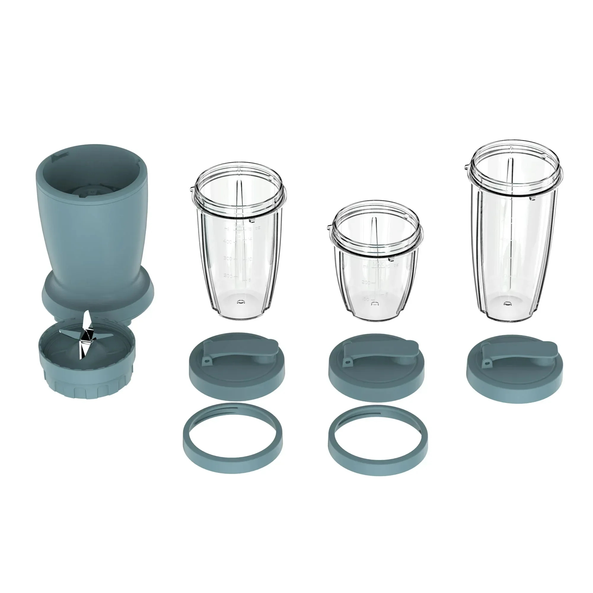Mainstays 10-Piece Blender Set, Blue Cameo, 300W, with 3 Jars (10oz, 16oz, 18oz), 2 Drinking Lids, Stainless Steel Blade - Image 3