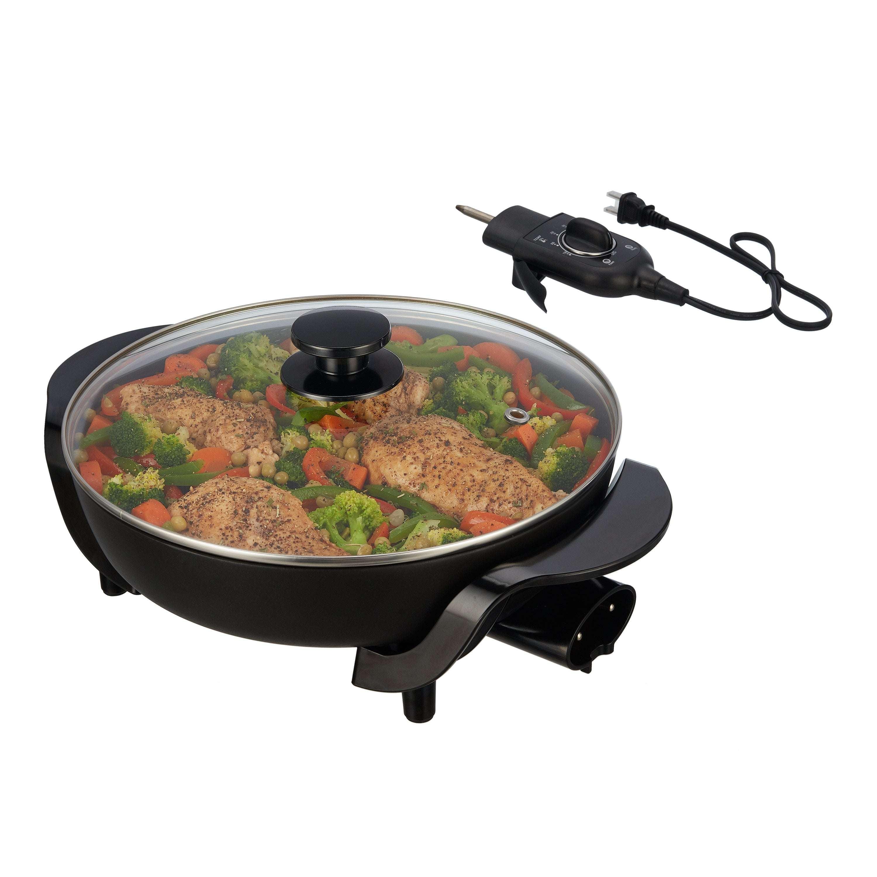 Mainstays 12" Round Ceramic Skillet, Black,Nonstick, 1200W, Removable Temp Control, Dishwasher Safe - Image 2
