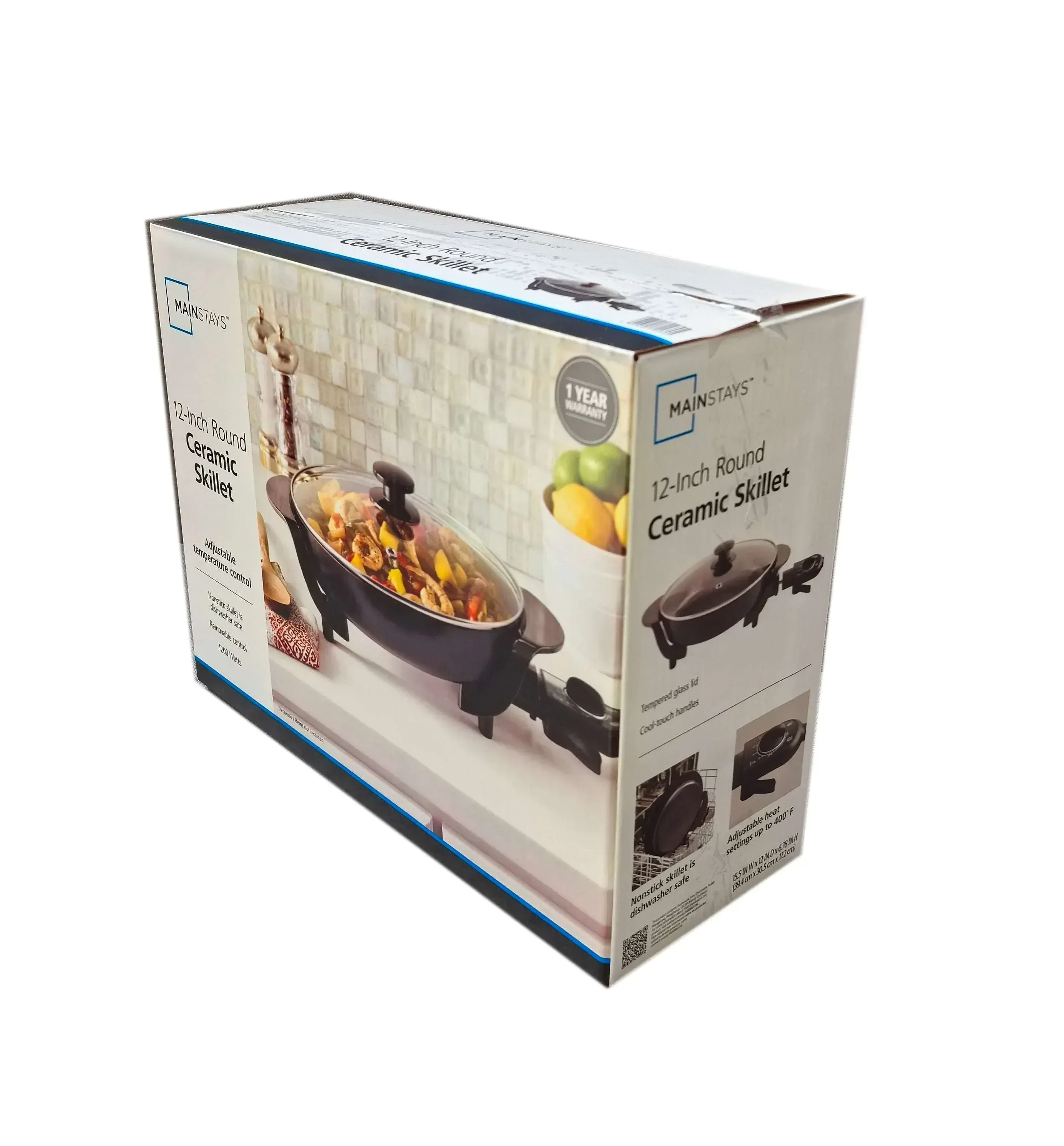 Mainstays 12" Round Ceramic Skillet, Black,Nonstick, 1200W, Removable Temp Control, Dishwasher Safe - Image 8
