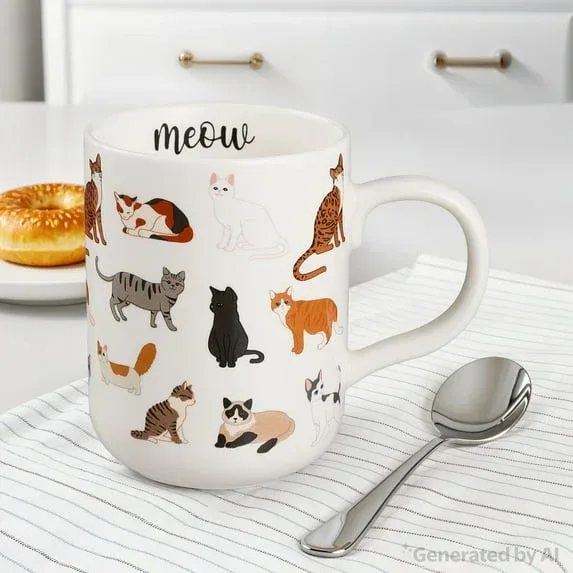 Mainstays 16.06 oz White Stoneware Cat Mug - Image 2