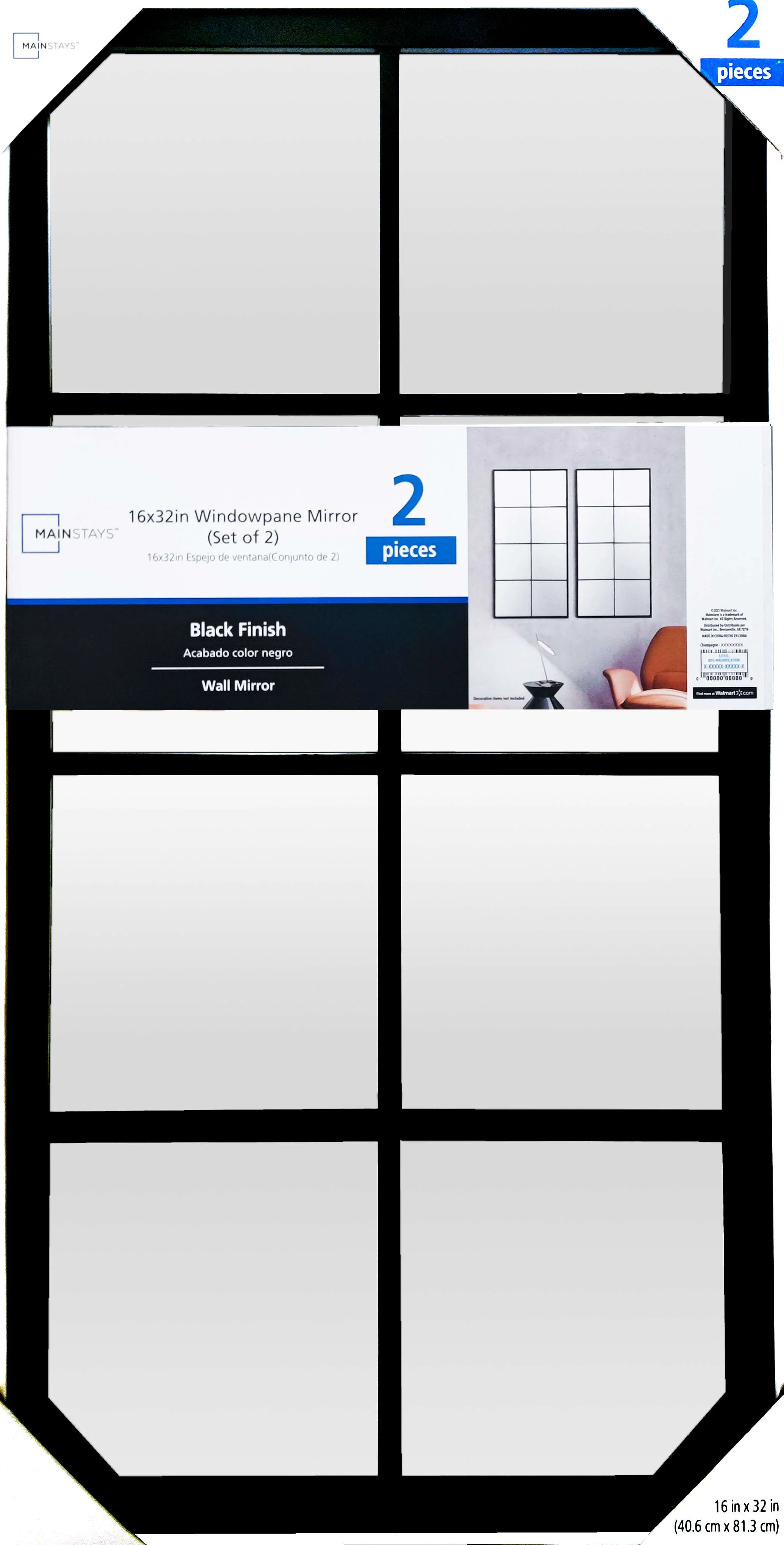 Mainstays 16x32 2 Pack Black Framed Large Wall Mirror Set for Living Room - Image 3