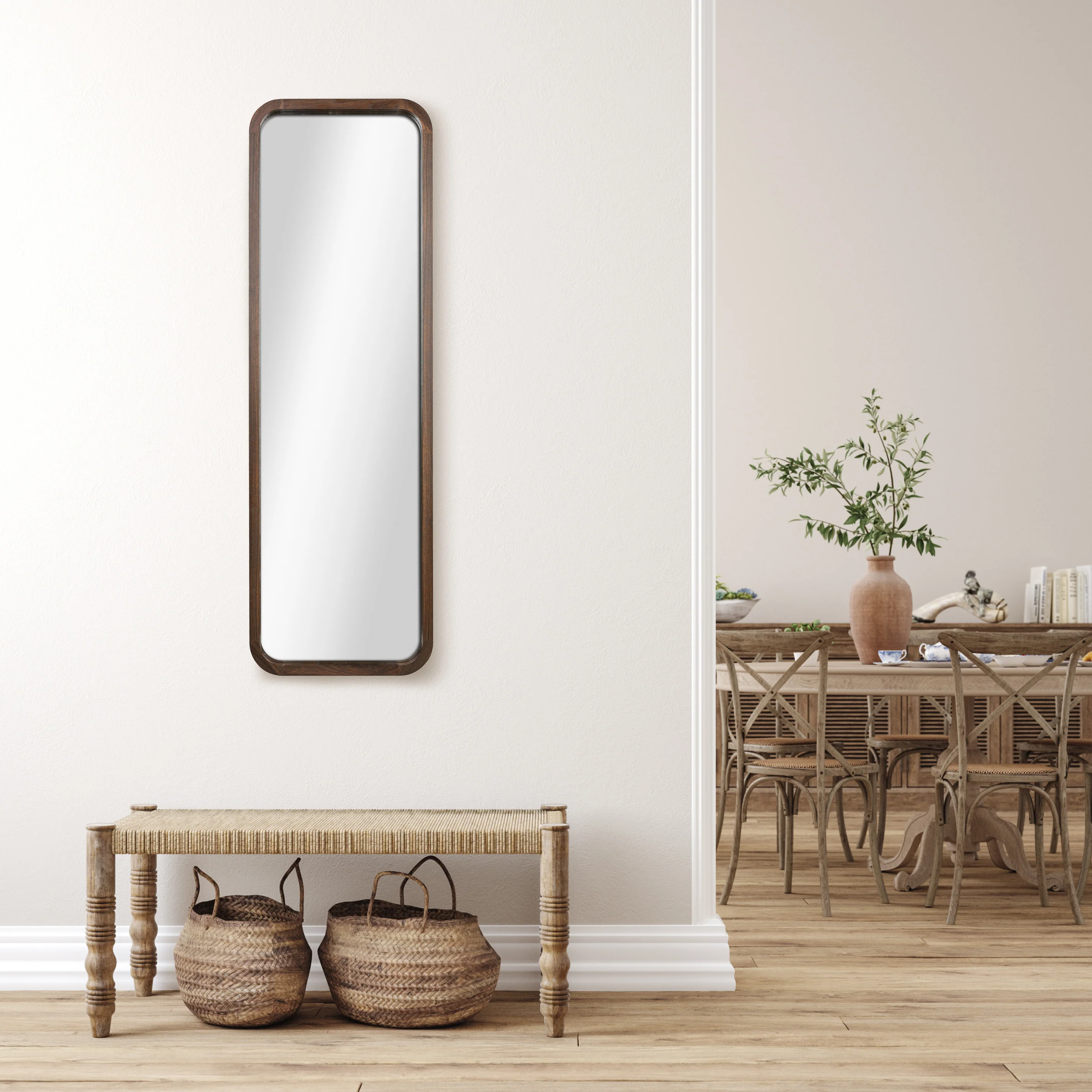 Mainstays 17x53 Walnut Framed Large Wall Mirror for Bathroom or Living Room - Image 2
