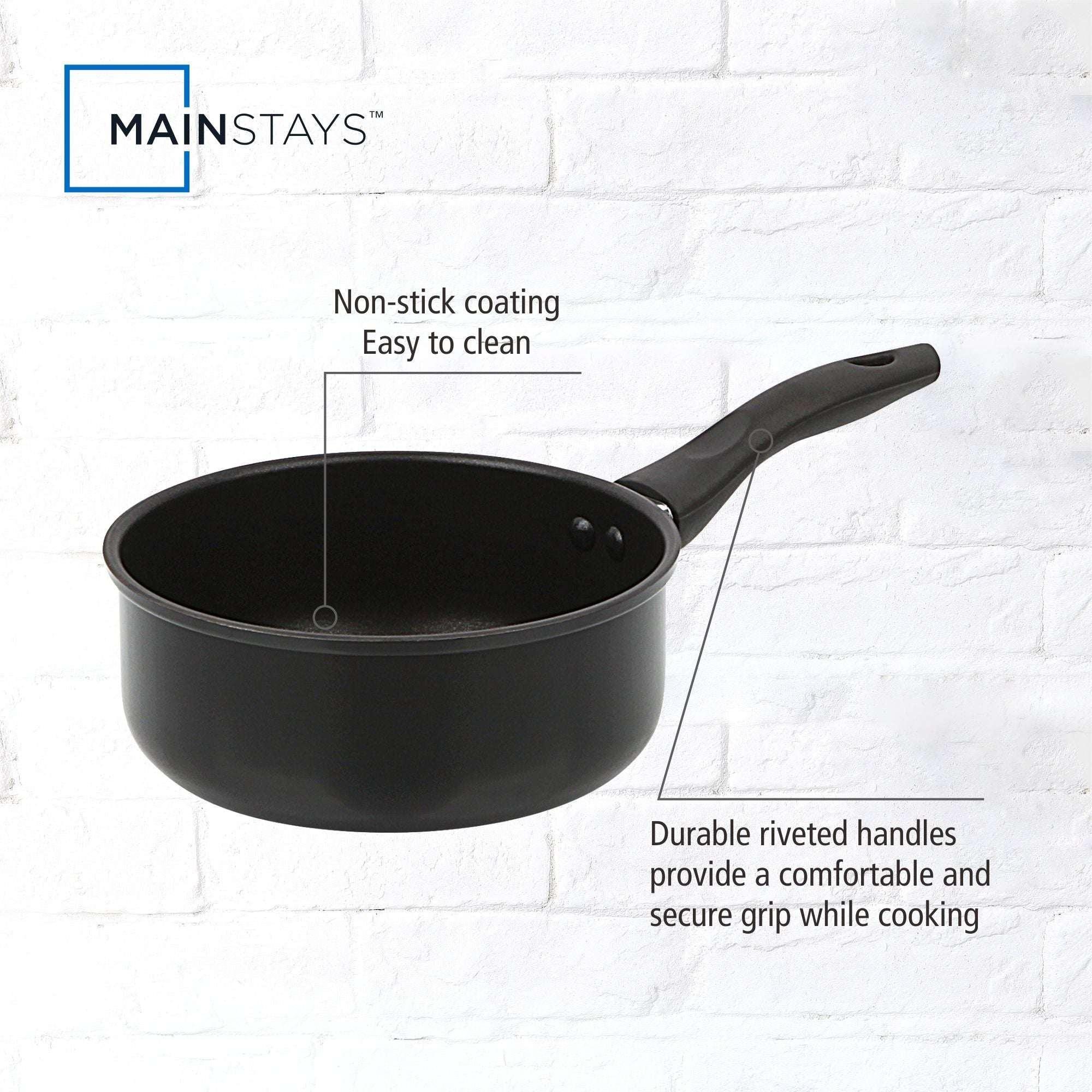 Mainstays 2 qt Non-Stick Aluminum Saucepan, Black - Image 3