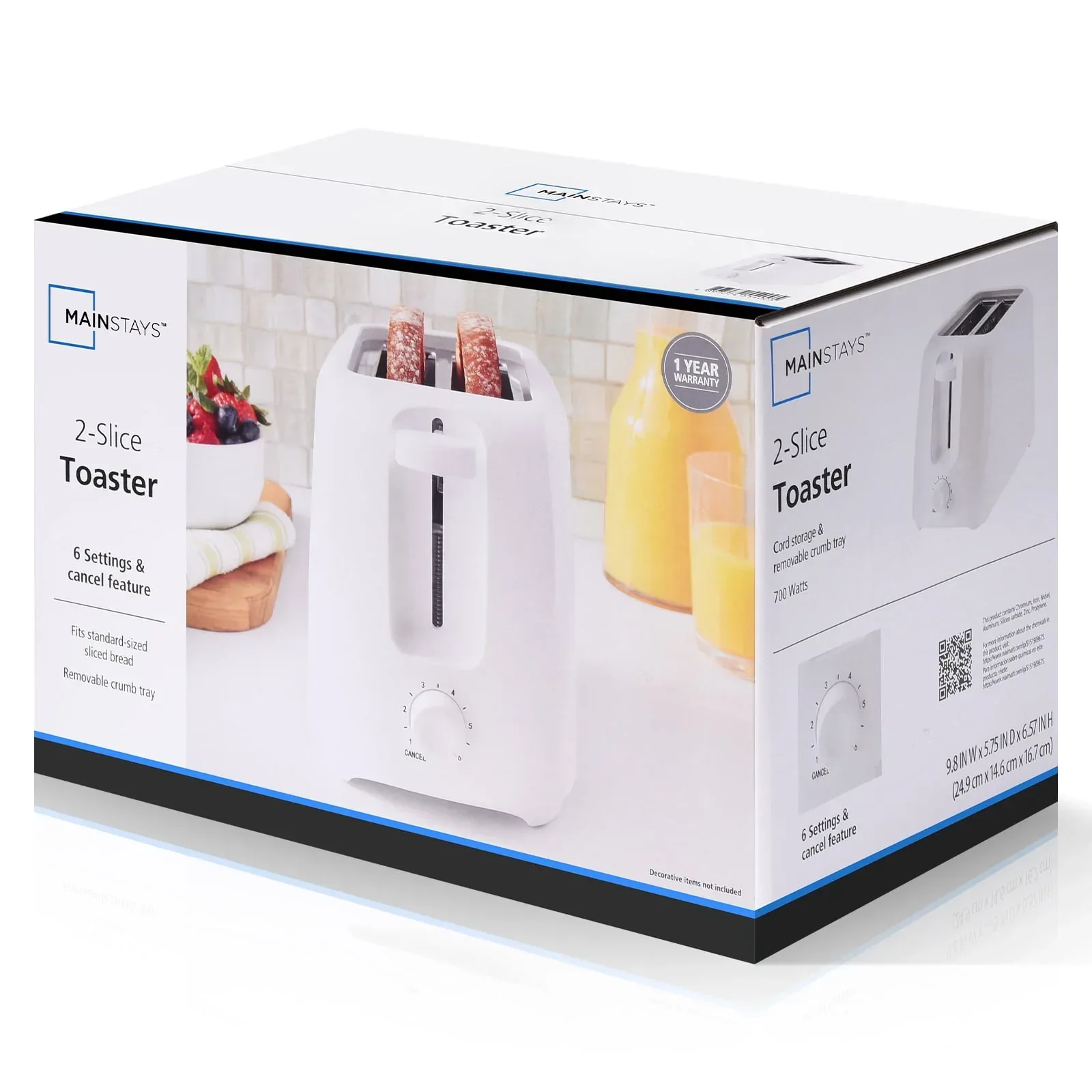 Mainstays 2-Slice Toaster with 6 Shade Settings and Removable Crumb Tray - Image 7