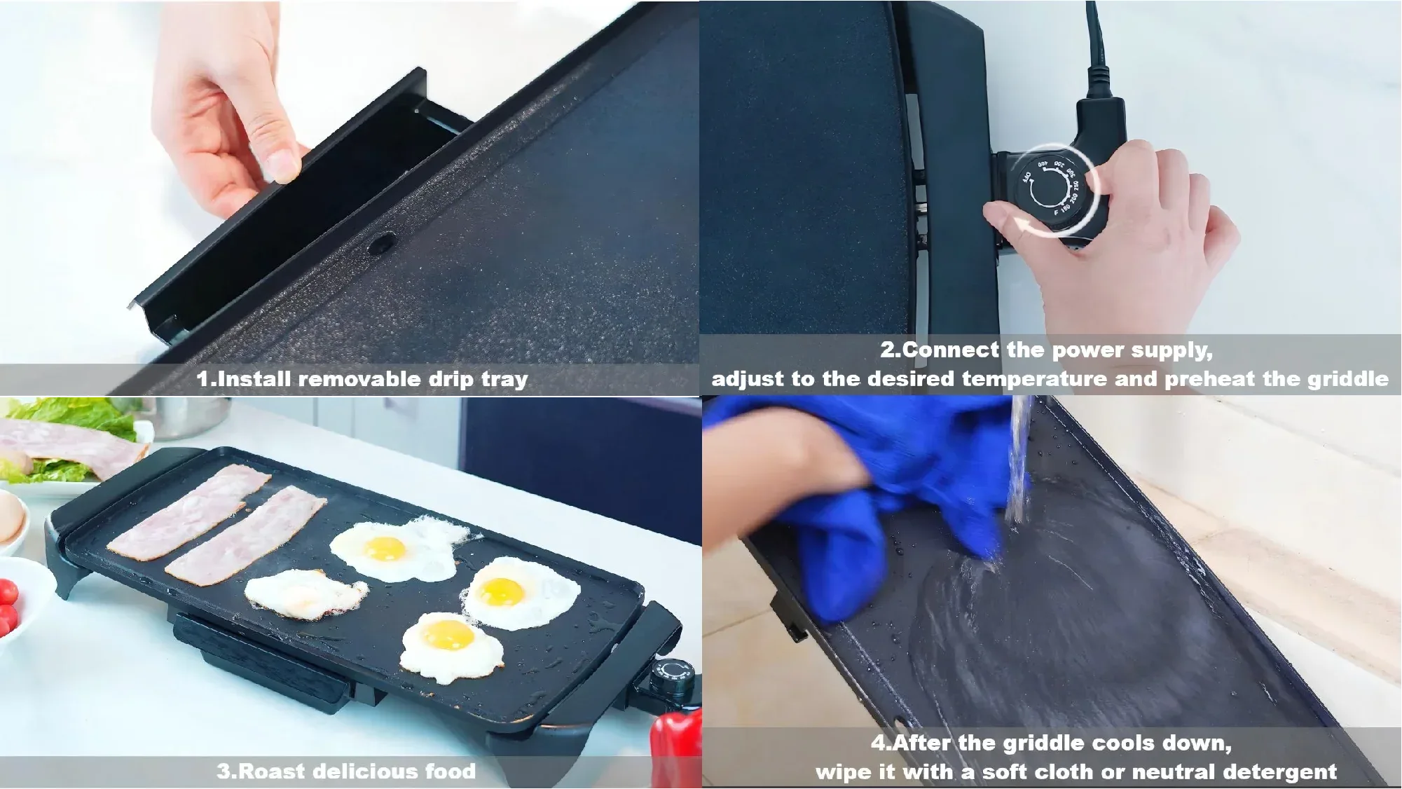 Mainstays 20” Electric Griddle - Non-Stick, Temperature Control,1500 W,Ceramic Coating - Image 8