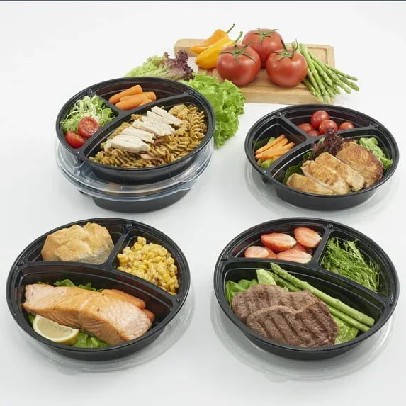 Mainstays 3-Compartment 1L Round Meal Prep Food Storage Container, 5 Pack - Image 3