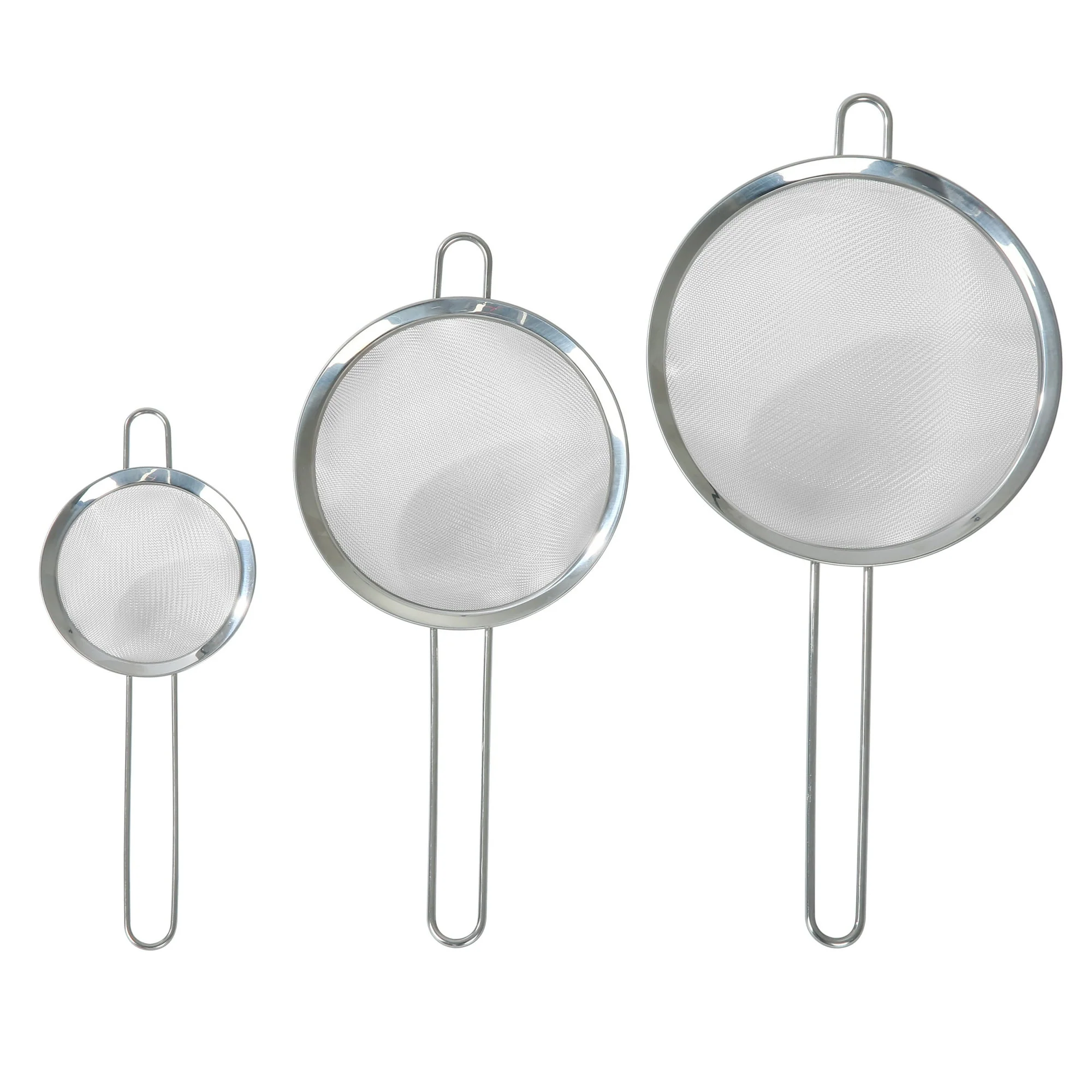 Mainstays 3 Pack Premium Stainless Steel Fine Mesh Strainers, 4", 6", and 8", Silver - Image 4