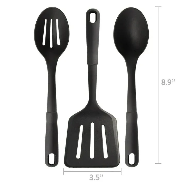 Mainstays 3-Piece Kitchen Utensil Set, Slotted Spatula, Slotted Spoon and Solid Spoon, Black, Nylon - Image 5