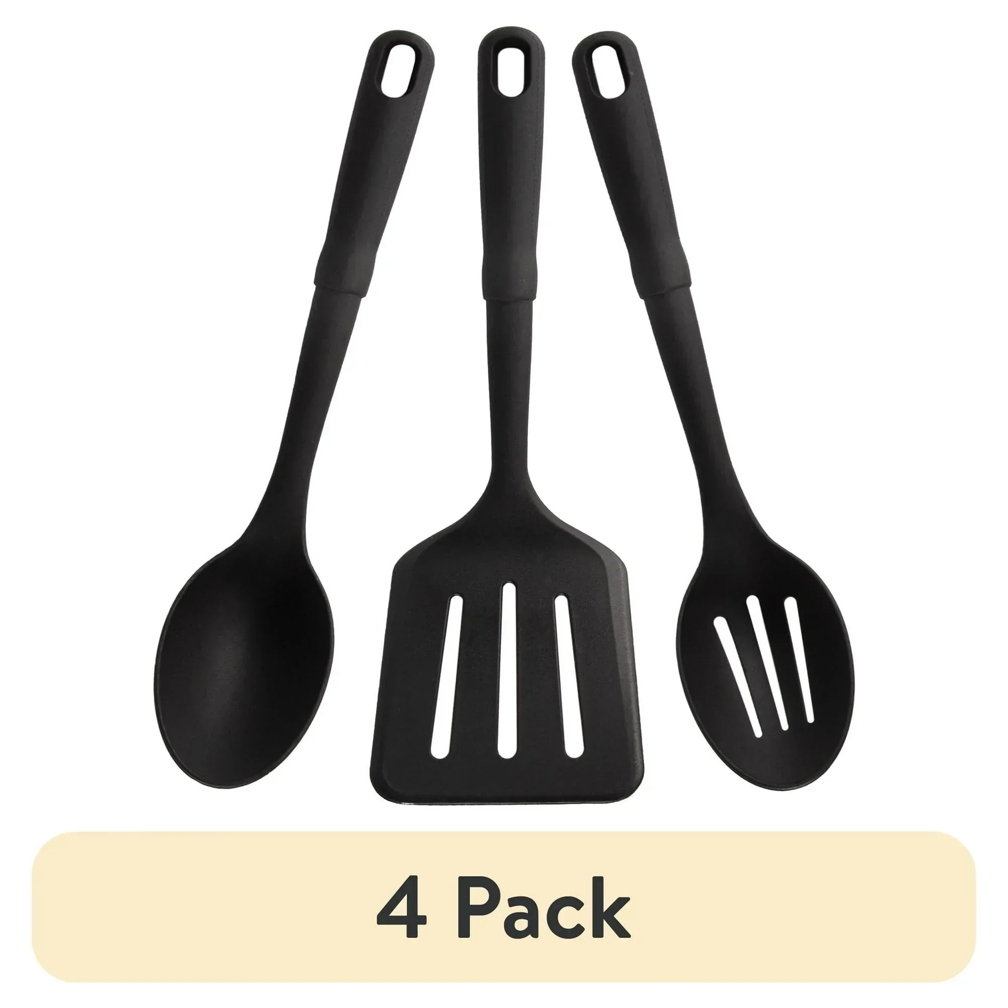 Mainstays 3-Piece Kitchen Utensil Set, Slotted Spatula, Slotted Spoon and Solid Spoon, Black, Nylon - Image 6