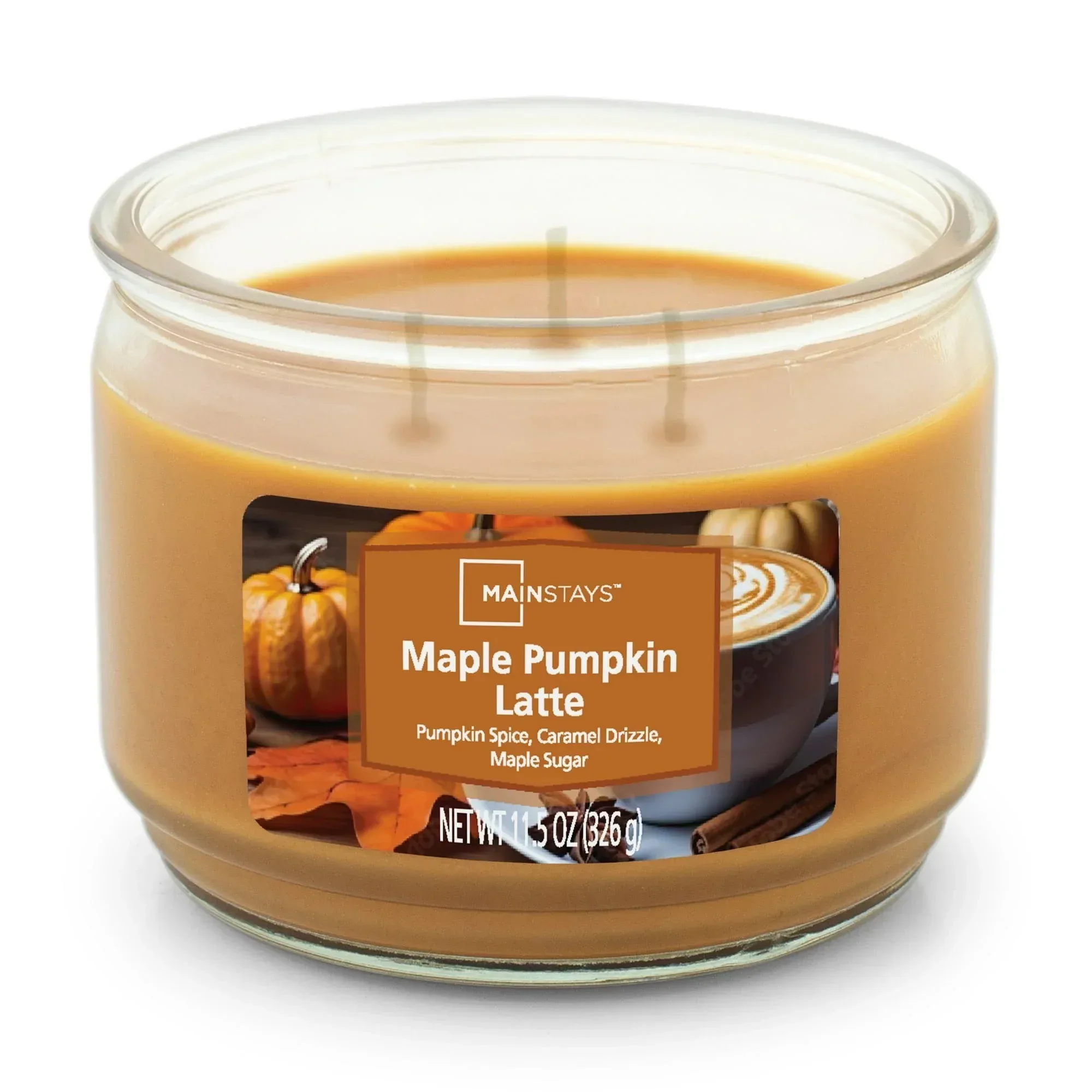 Mainstays 3-Wick Glass Jar Candle, Maple Pumpkin Latte, 11.5 oz - Image 2