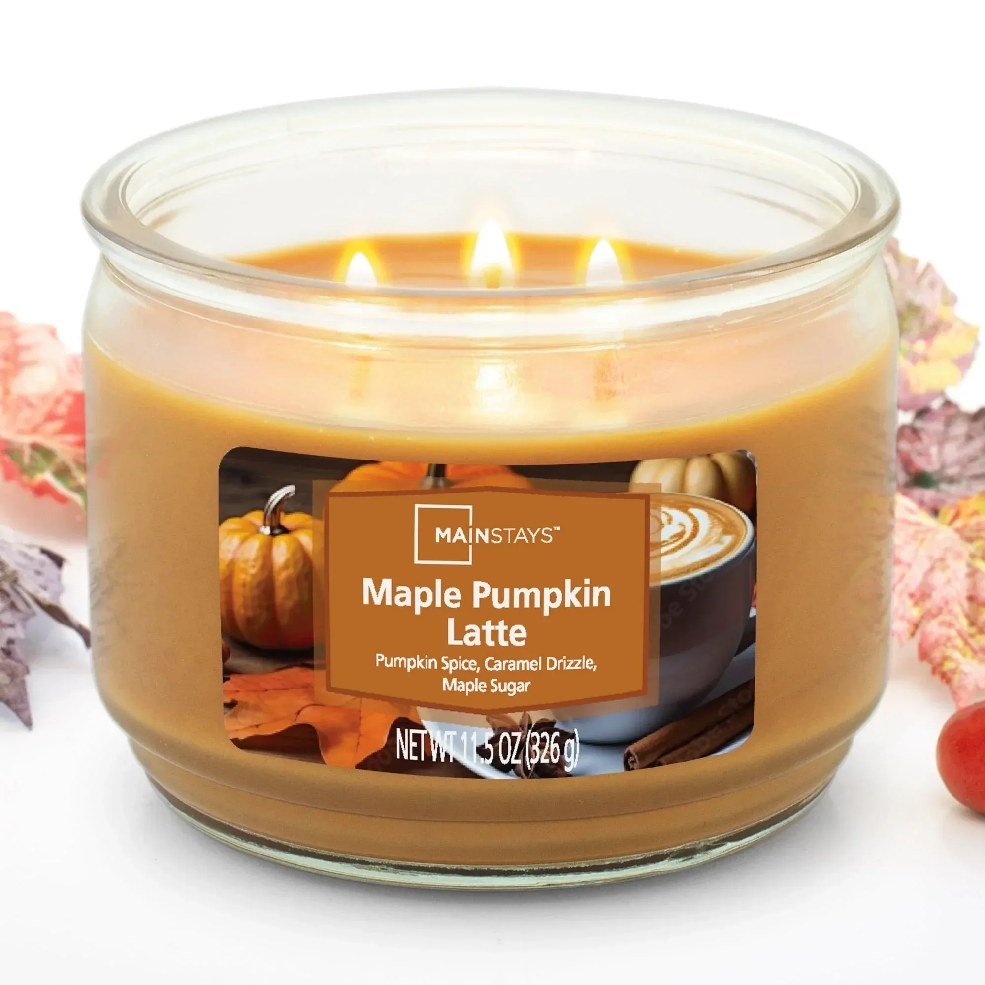 Mainstays 3-Wick Glass Jar Candle, Maple Pumpkin Latte, 11.5 oz - Image 3