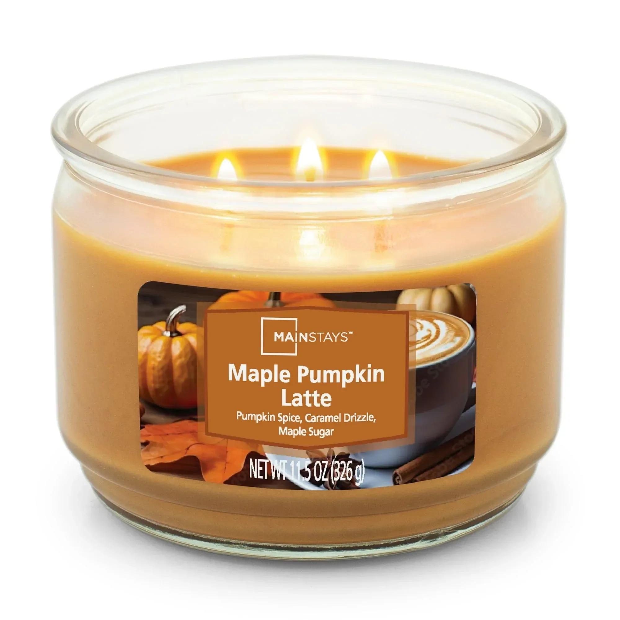 Mainstays 3-Wick Glass Jar Candle, Maple Pumpkin Latte, 11.5 oz - Image 4