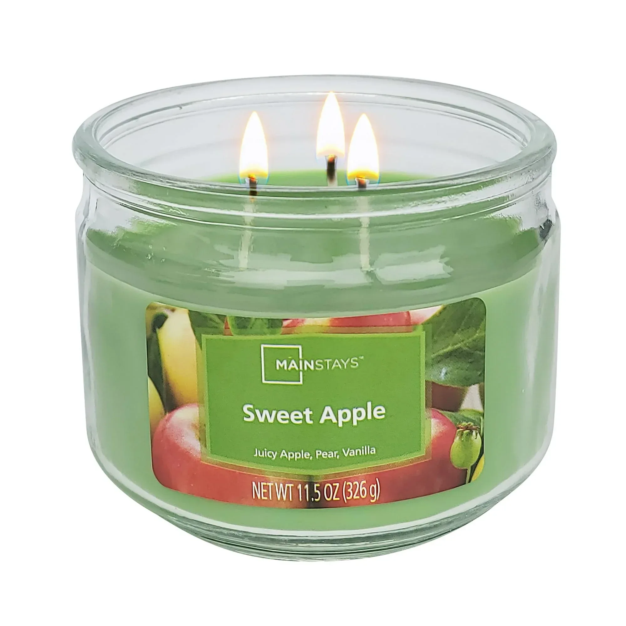 Mainstays 3-Wick Glass Jar Candle, Sweet Apple, Green, 11.5 oz - Image 2