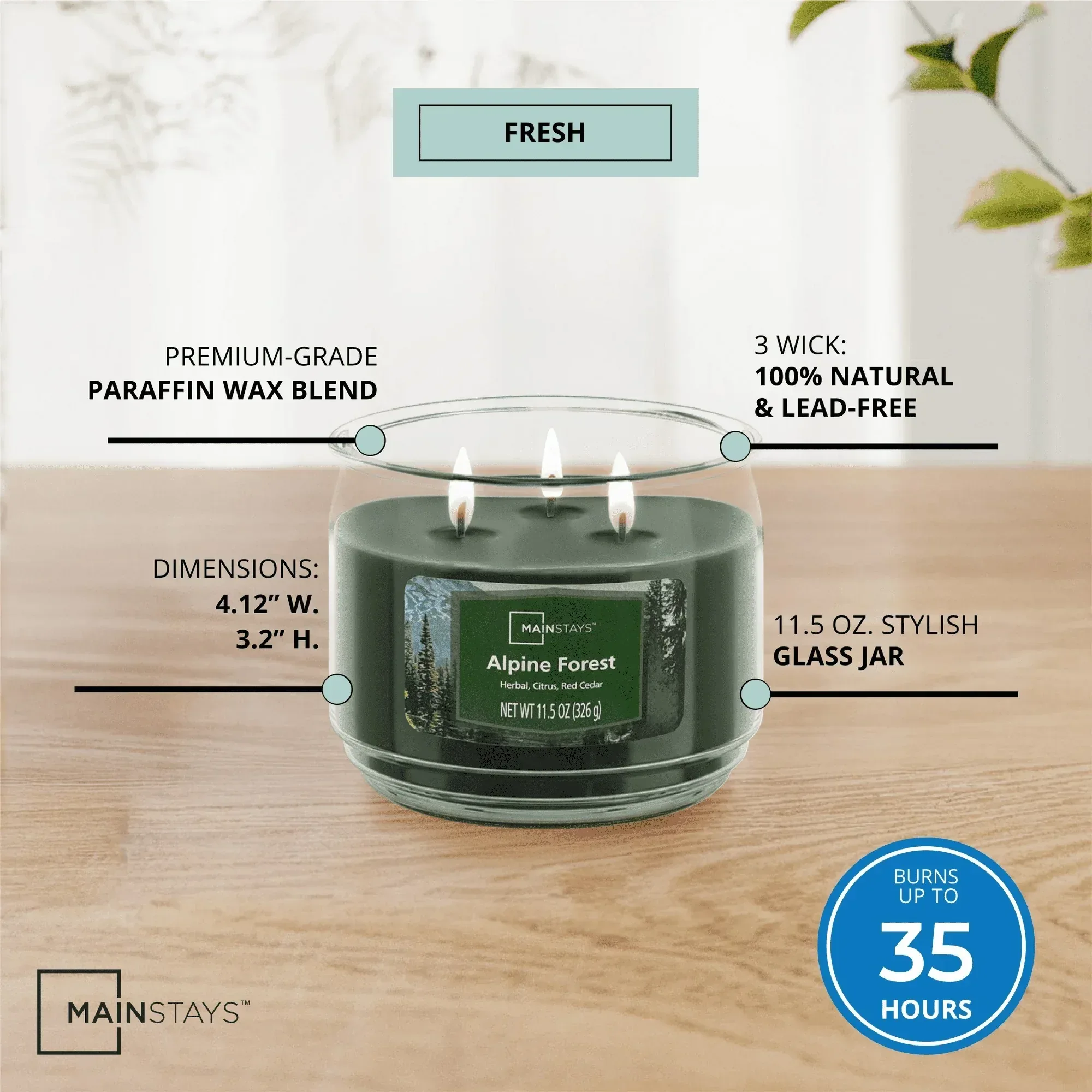 Mainstays 3-Wick Scented Glass Jar Candle, 11.5oz. - Image 2