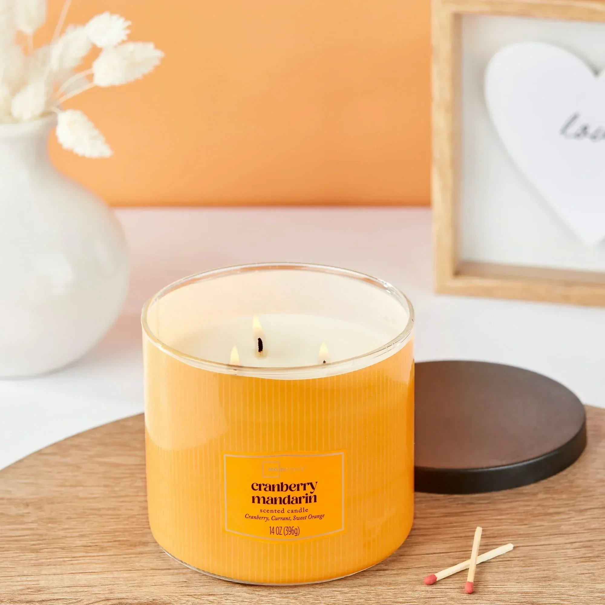 Mainstays 3-Wick Textured Wrapped Cranberry Mandarin Scented Candle, 14 oz - Image 2