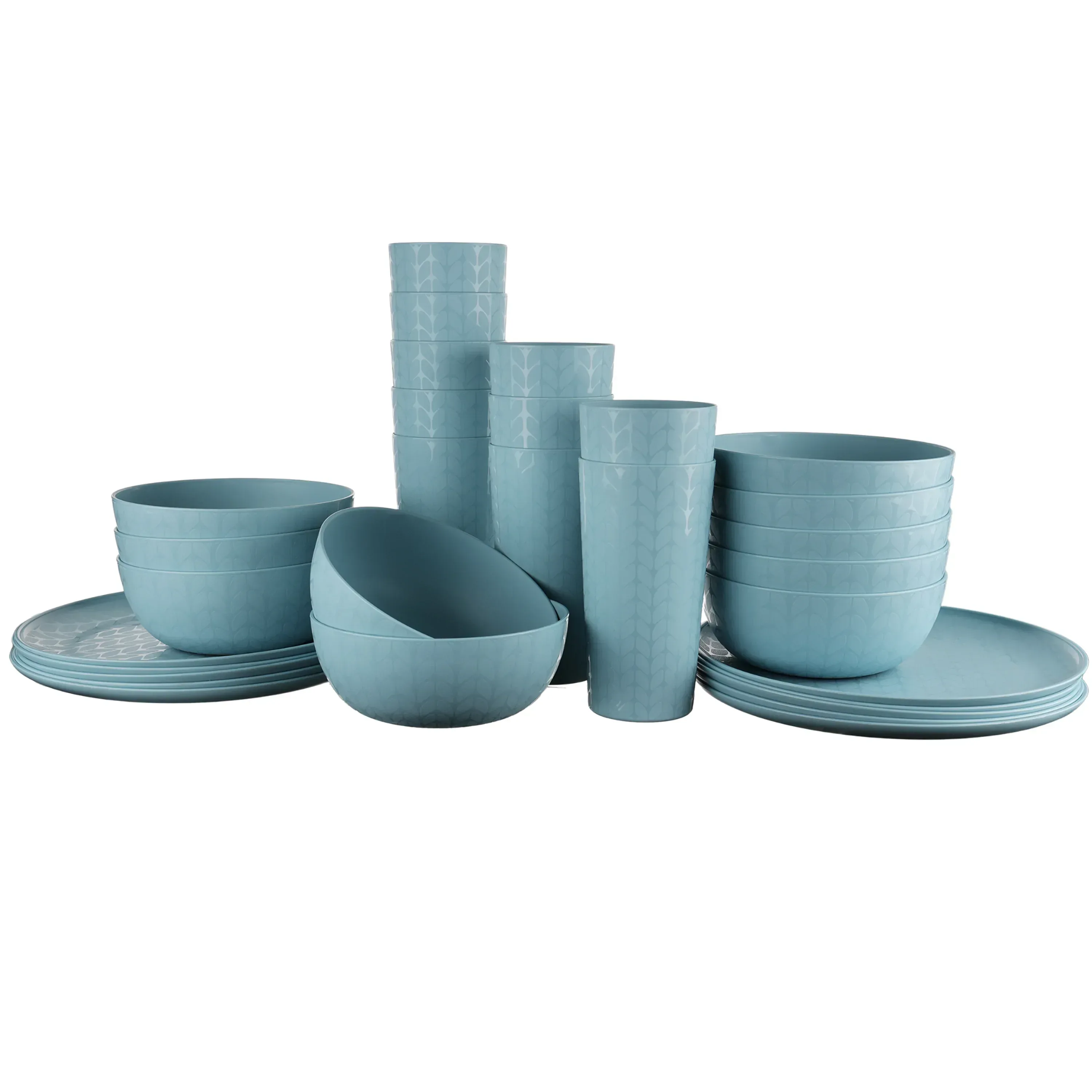 Mainstays 30-Piece Blue Etched Checkered Plastic Dinnerware Set, Includes 10 Plates, 10 Bowls, 10 Tumblers - Image 16